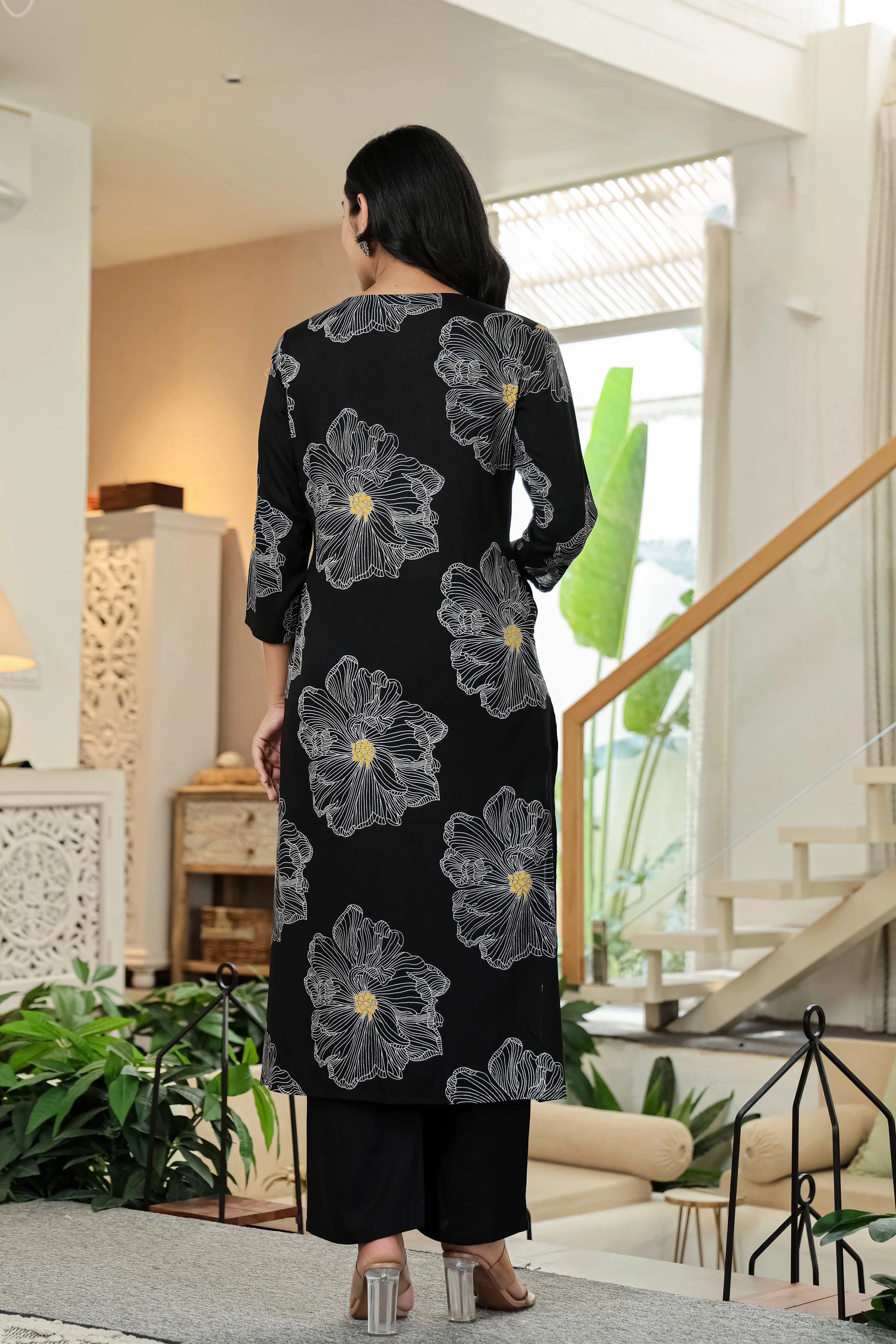 Black Floral Kurta Set