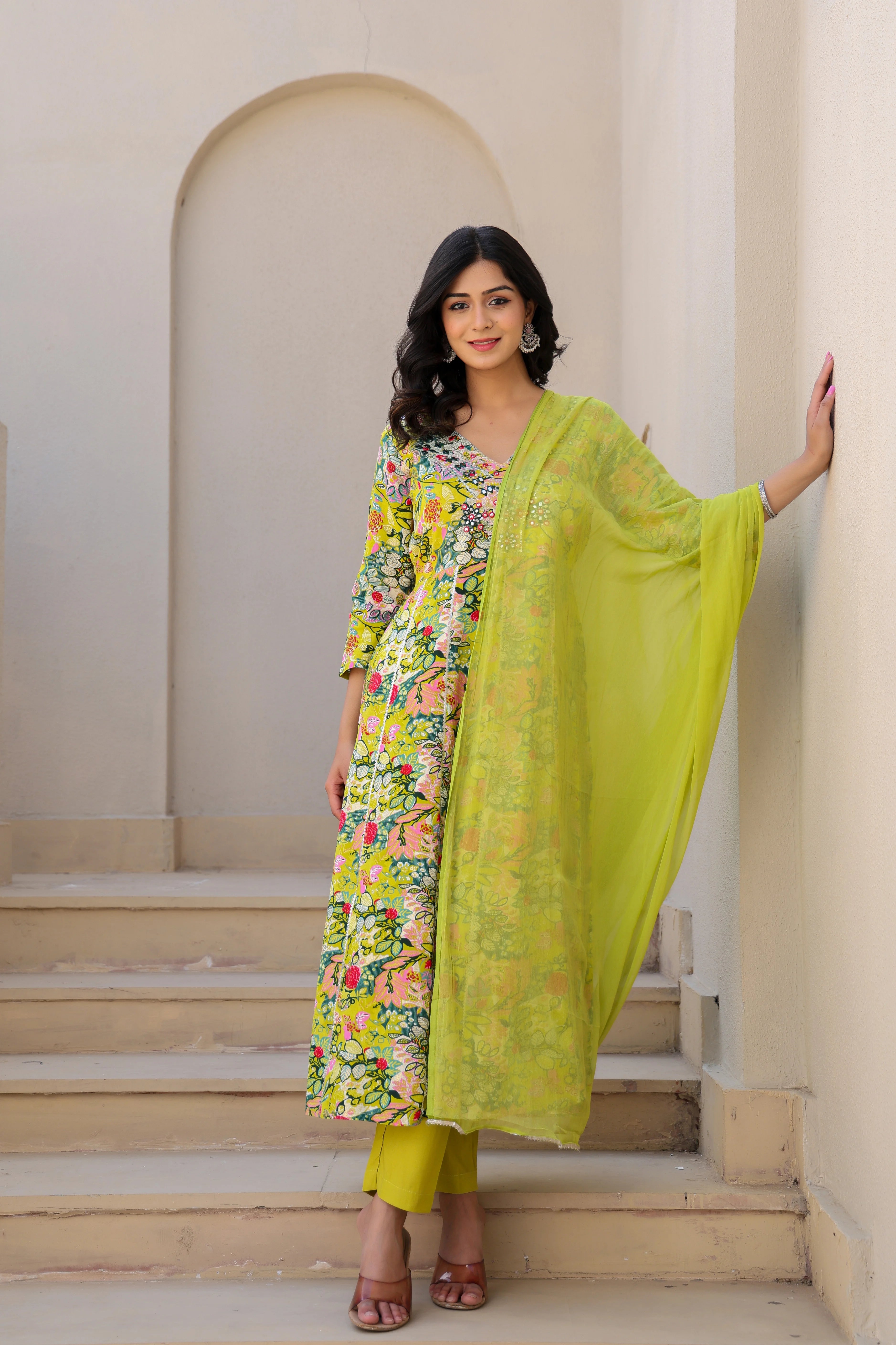 Yellow Multicolour Kurta Set with Dupatta