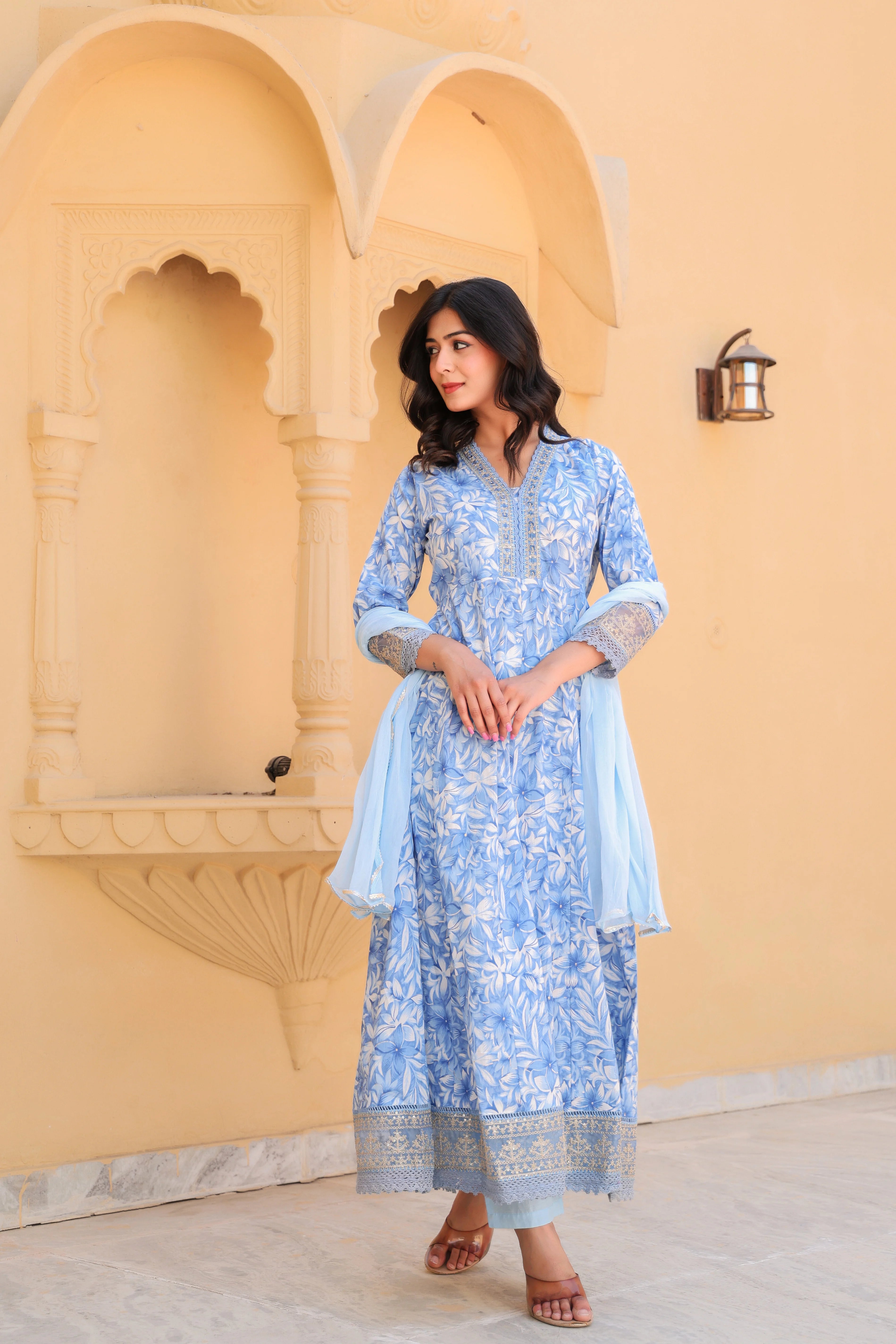 Blue Blossom Grace Anarkali Kurti Set