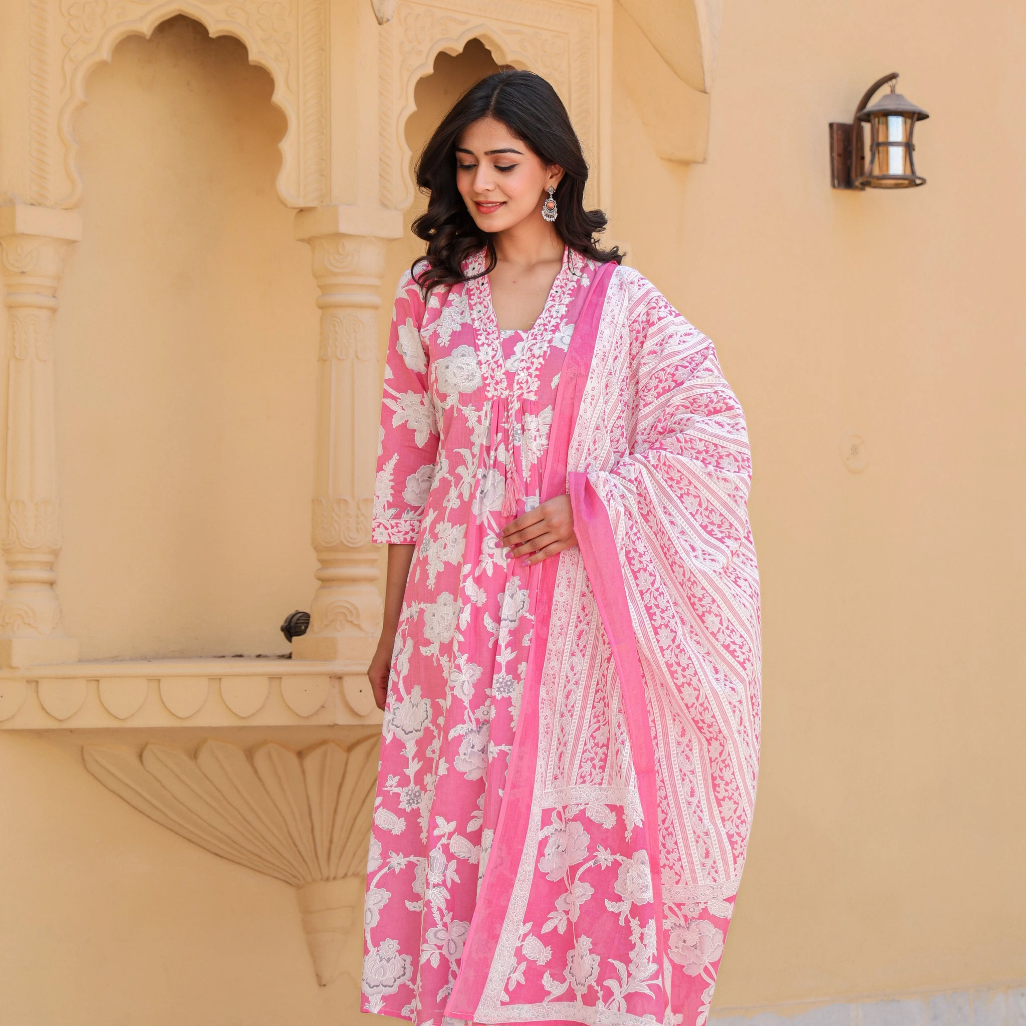 Pink Beautiful Embroidery Kurti Set