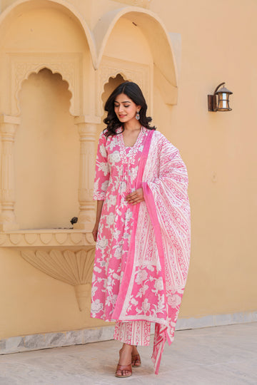 Pink Beautiful Embroidery Kurti Set