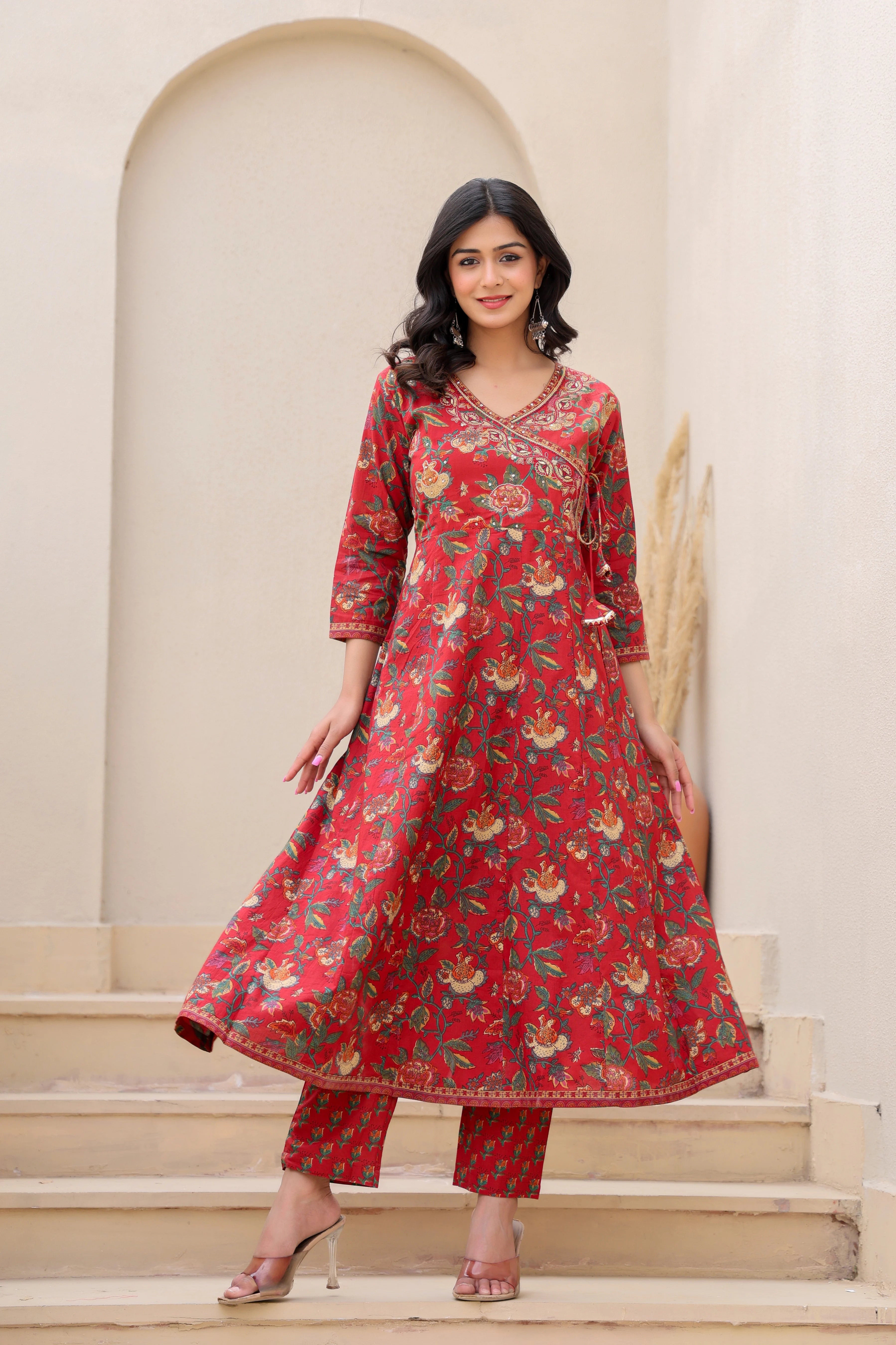 Gulnaar Rust Anarkali Set with Dupatta