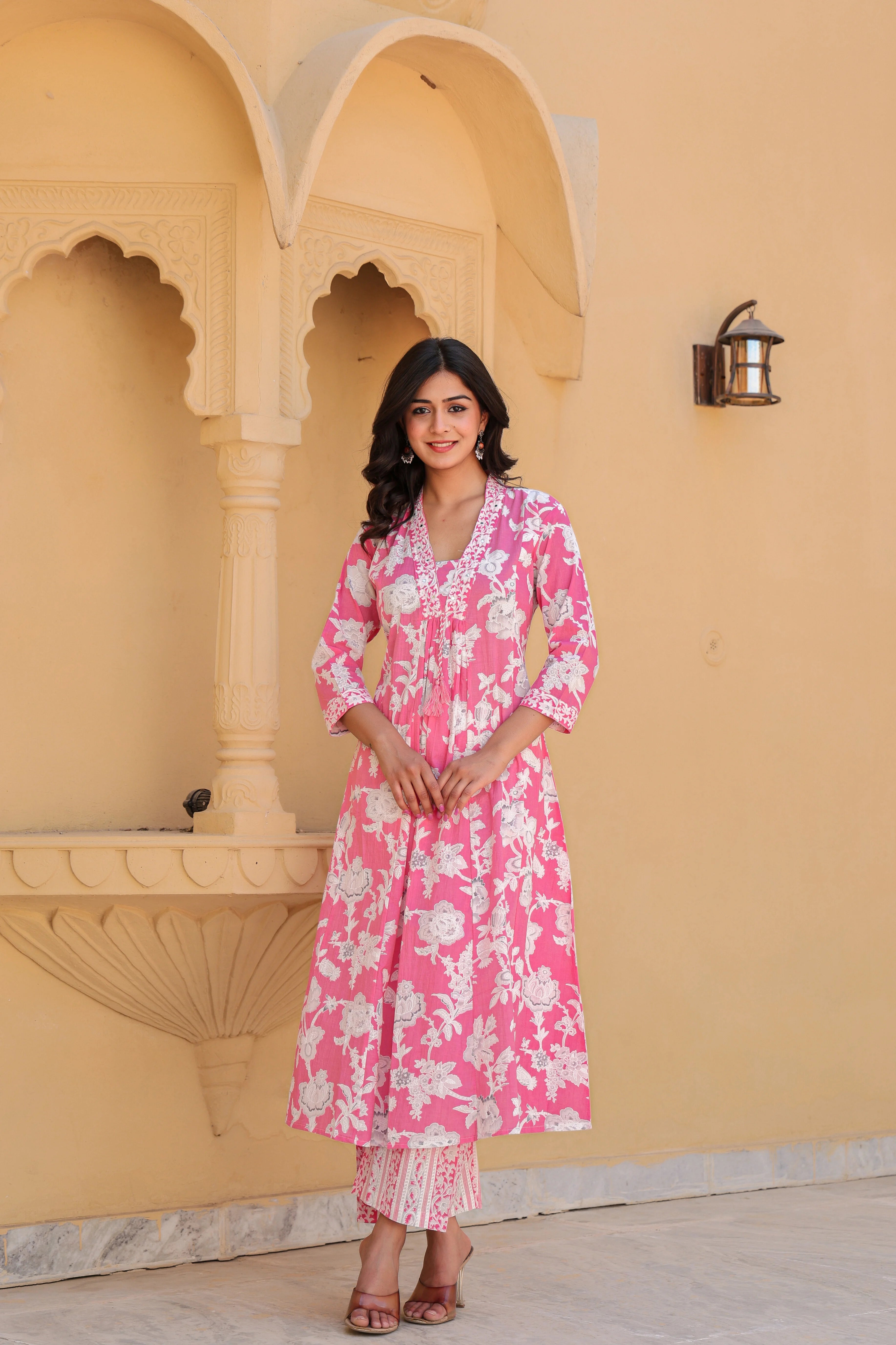 Pink Beautiful Embroidery Kurti Set