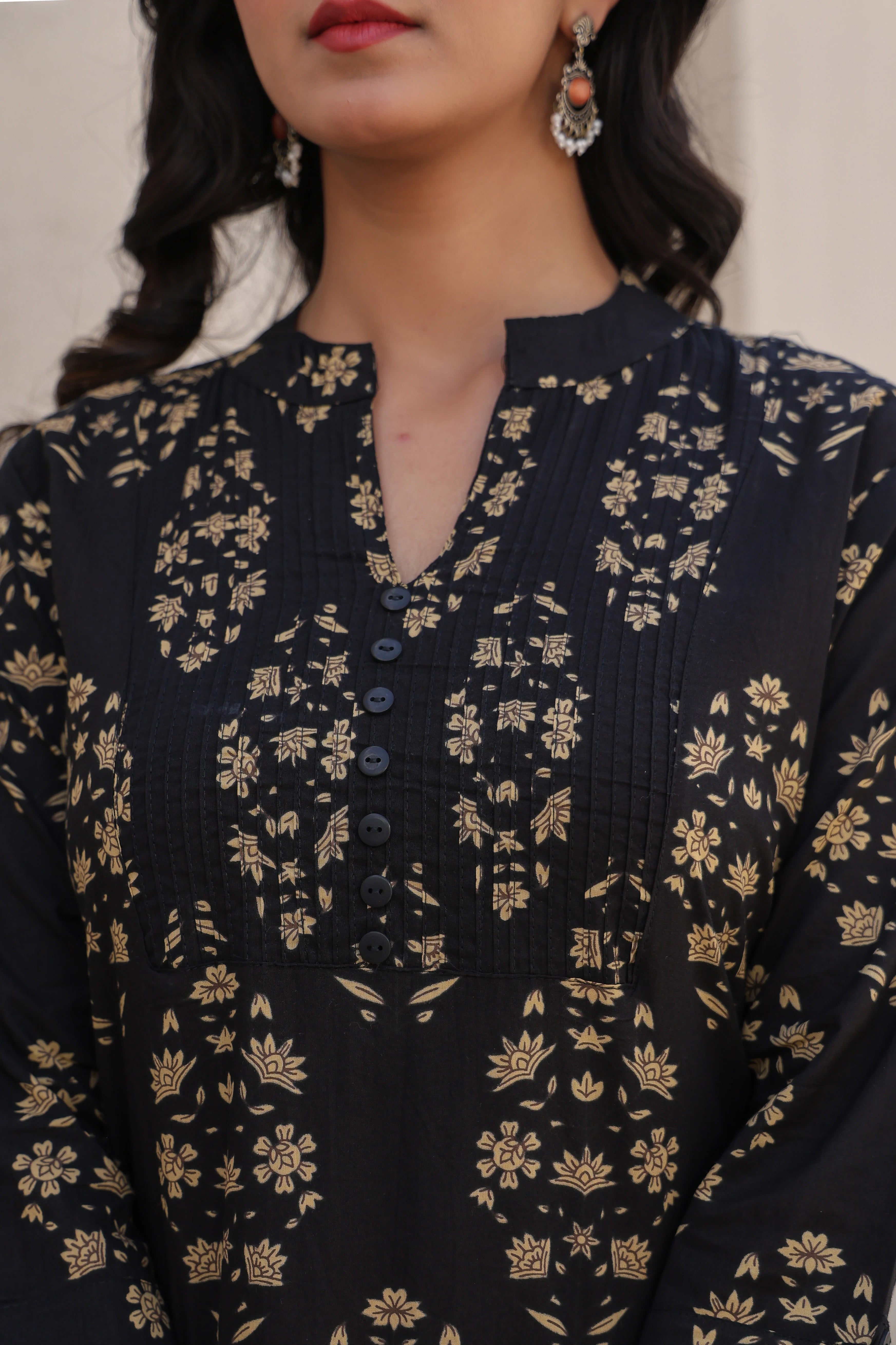 Black Printed Straight Kurti With Printex Work