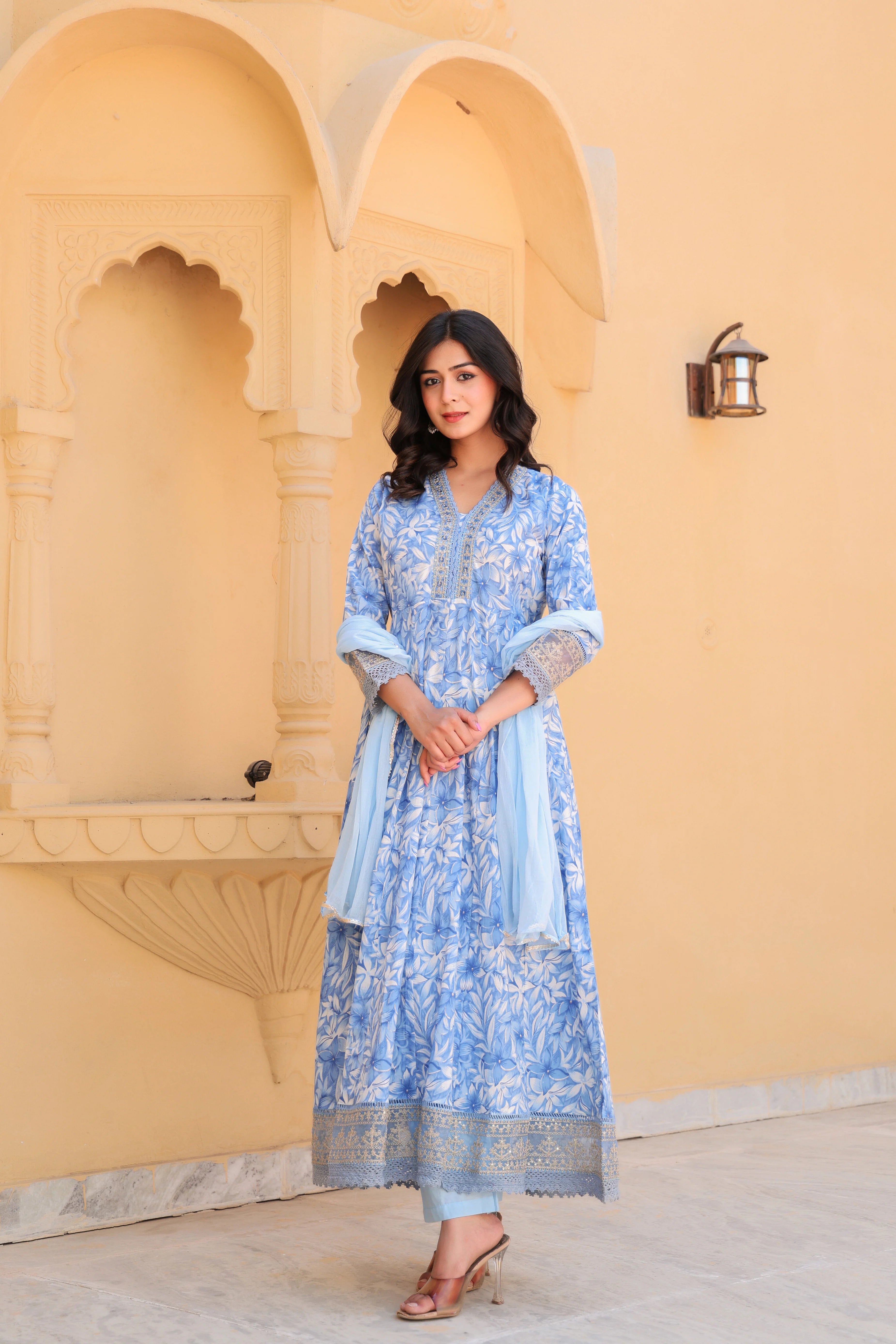 Blue Blossom Grace Anarkali Kurti Set