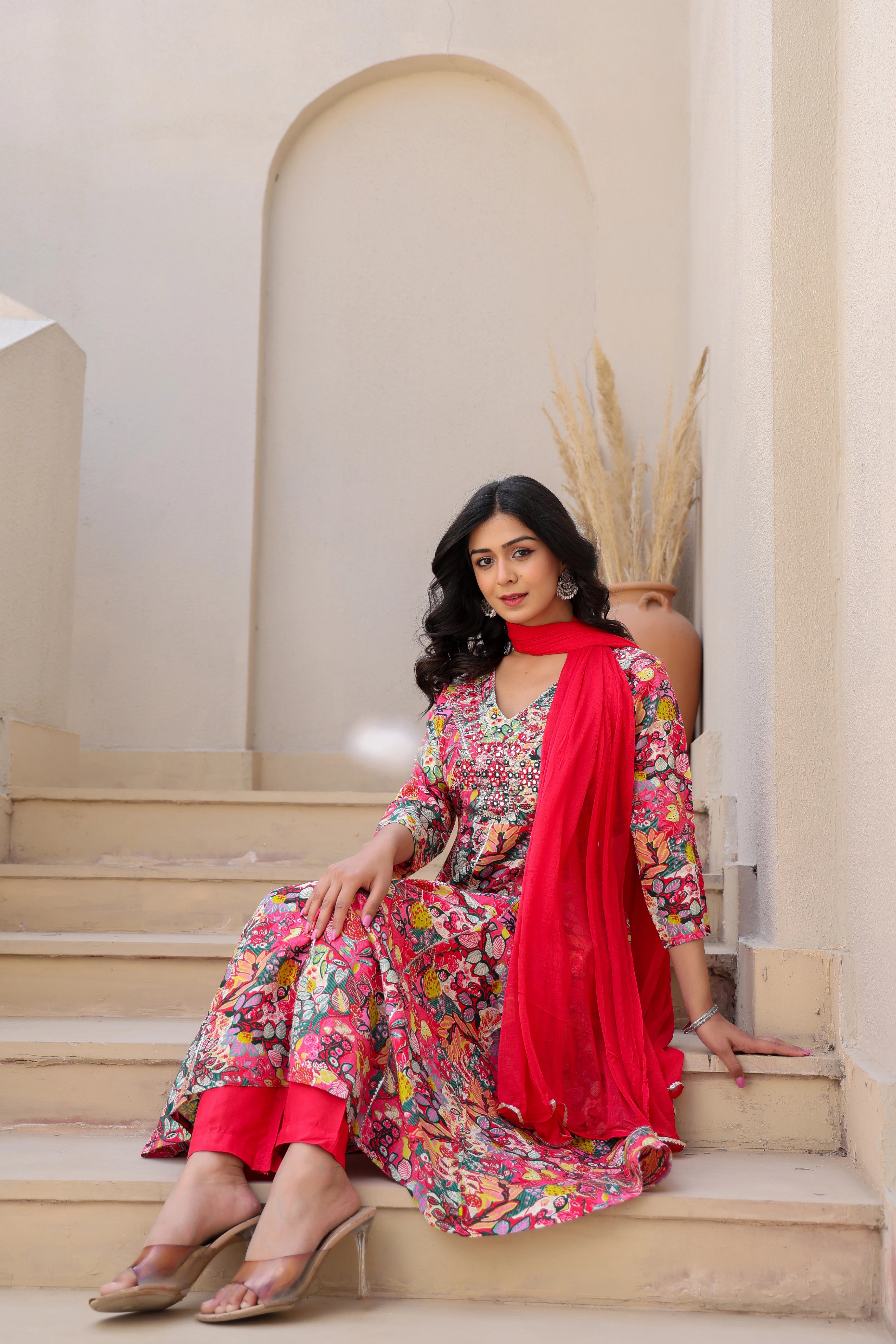 Multicolour Heavy Embroided Kurta Set with Dupatta