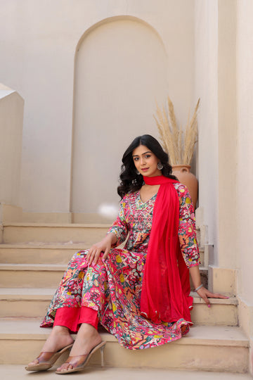 Multicolour Heavy Embroided Kurta Set with Dupatta
