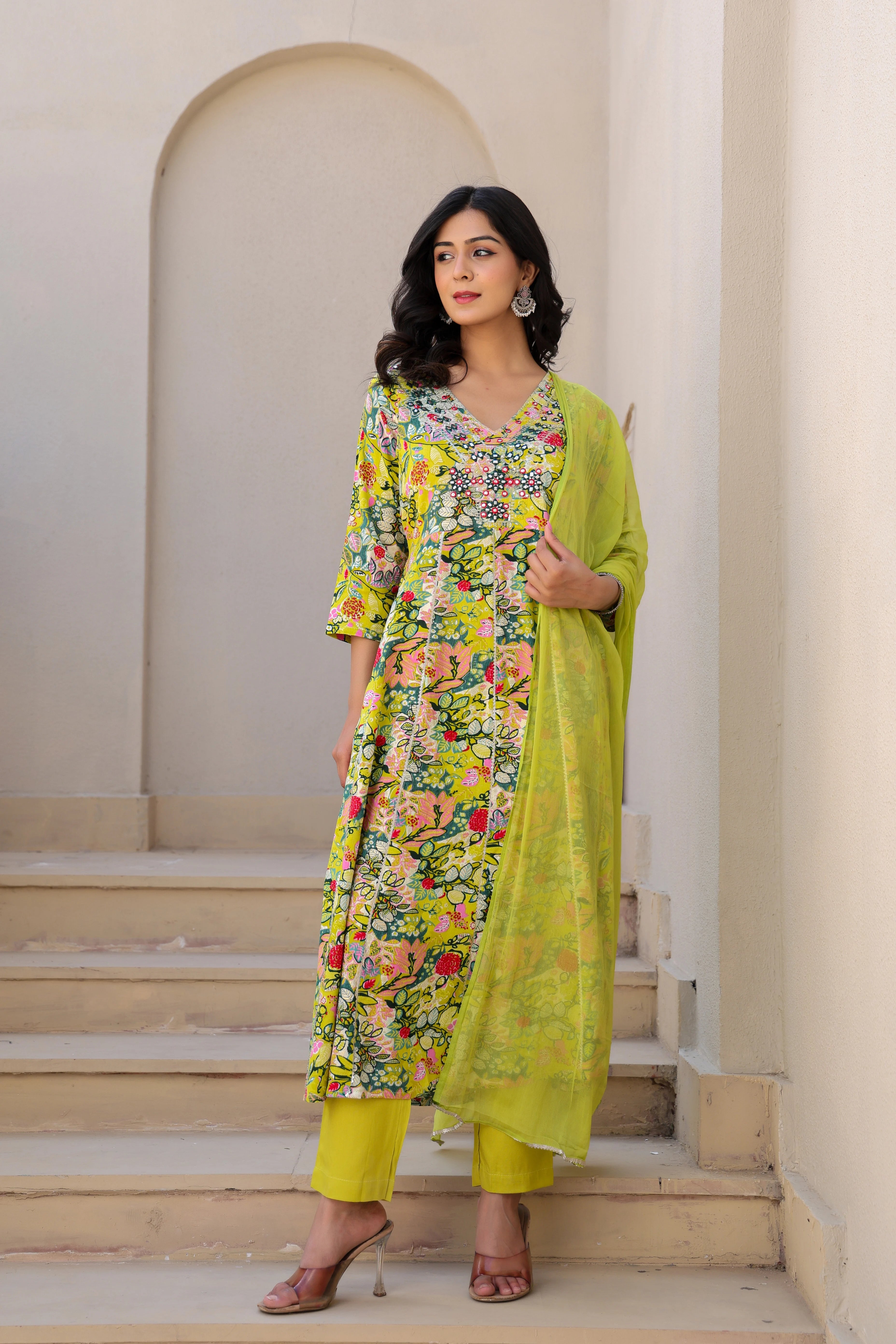 Yellow Multicolour Kurta Set with Dupatta