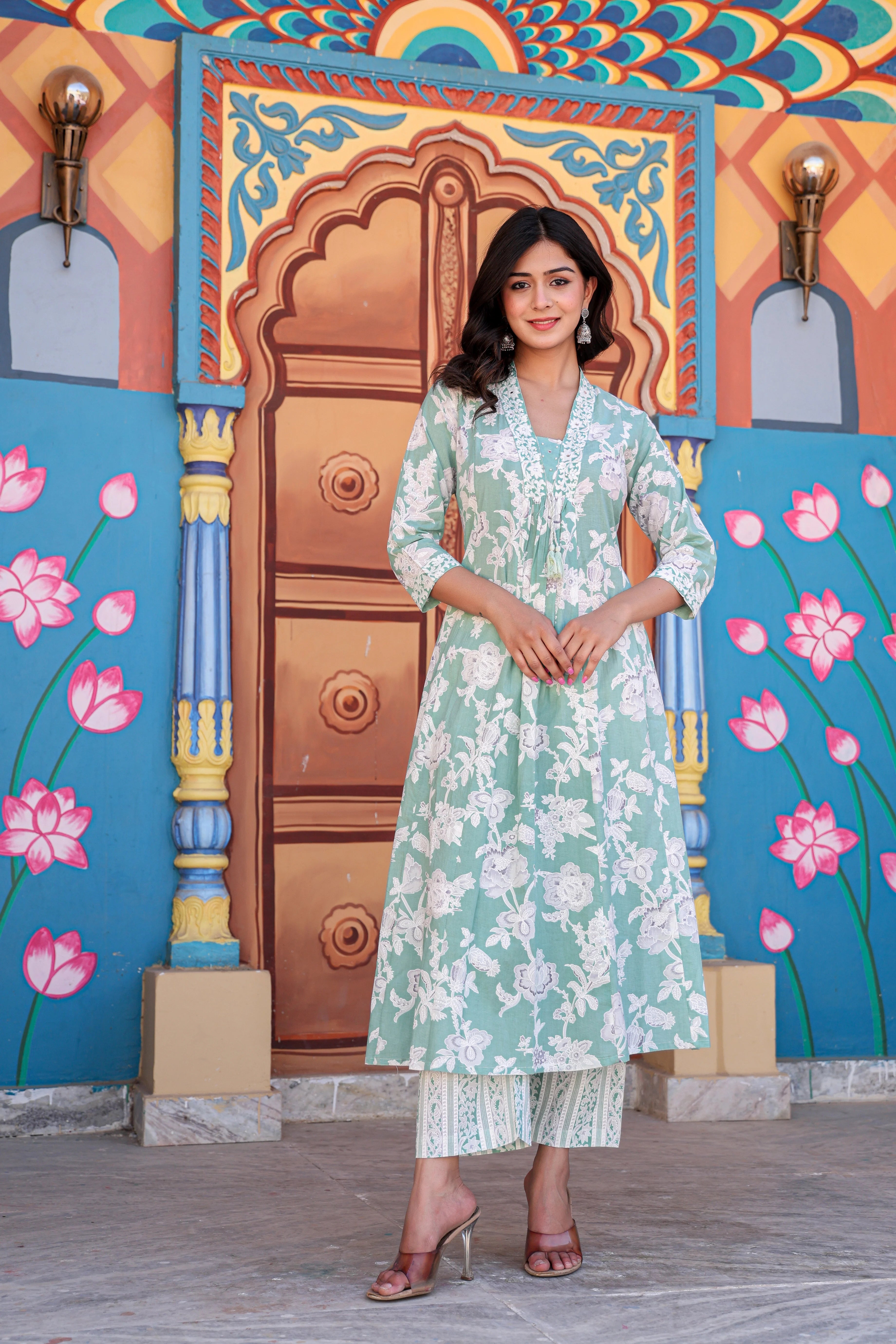 Beautiful Green  Grace Anarkali Kurti Set