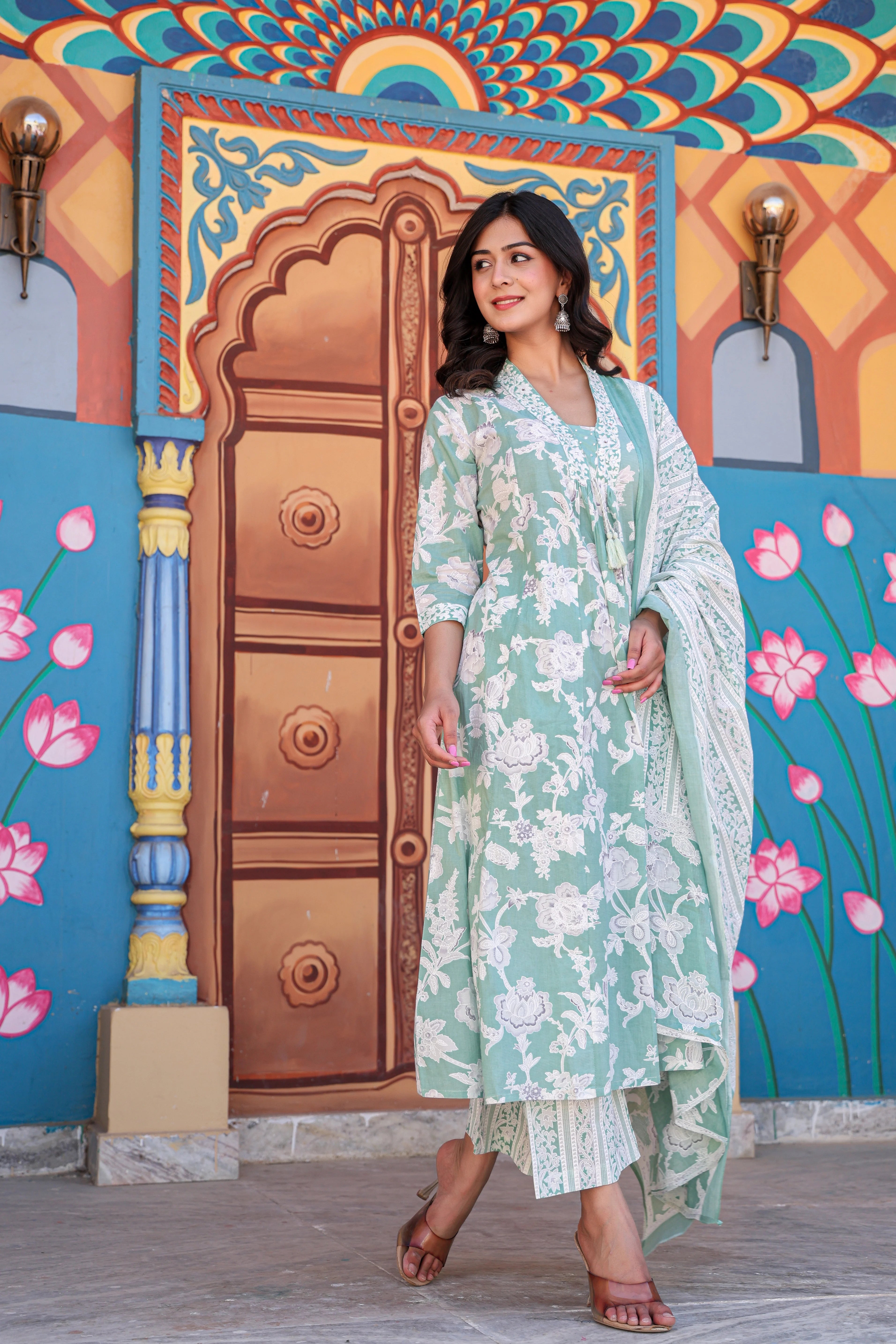 Beautiful Green  Grace Anarkali Kurti Set