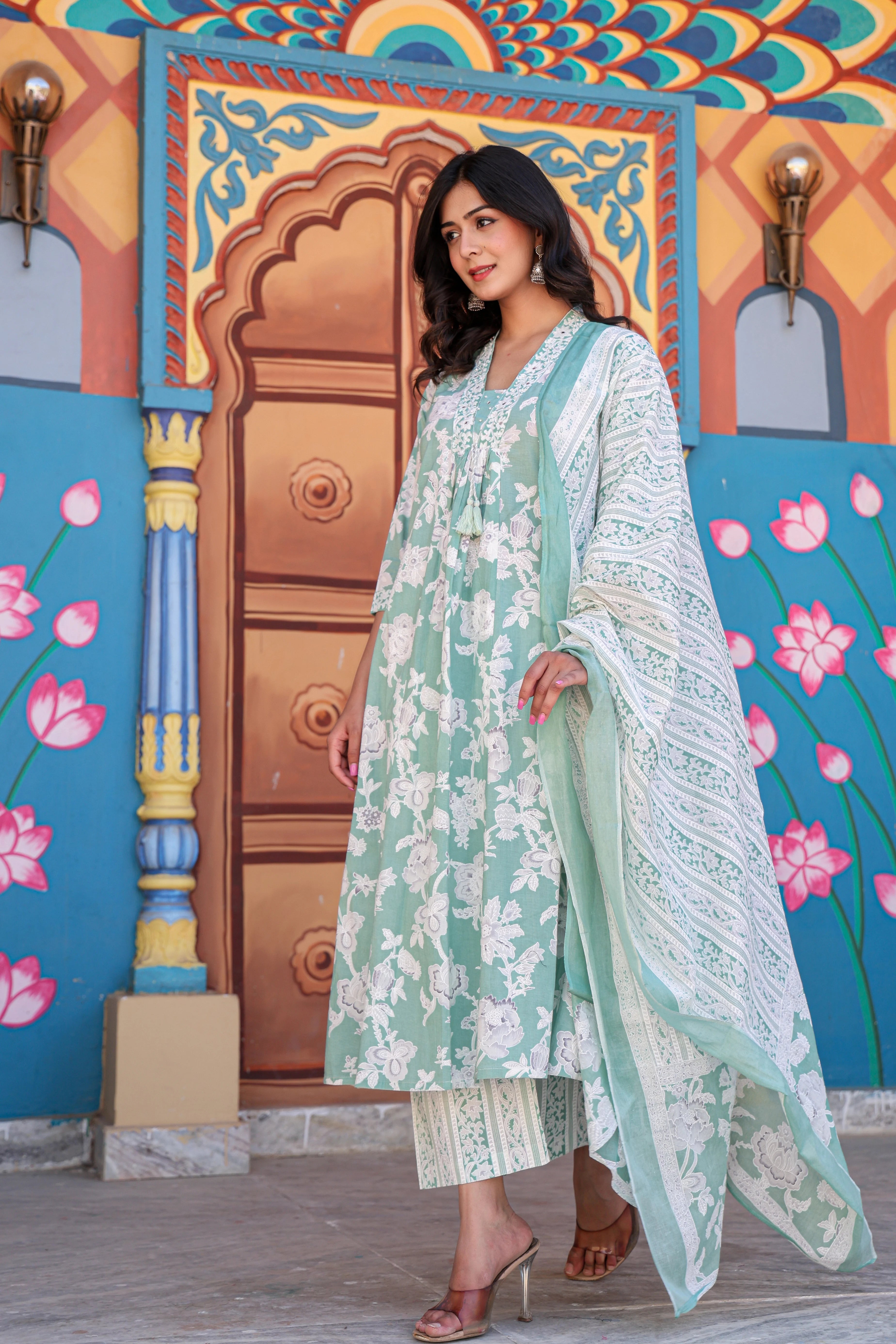 Beautiful Green  Grace Anarkali Kurti Set