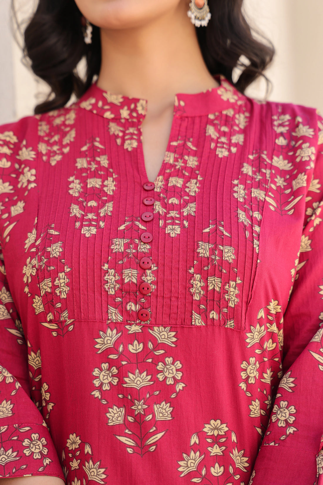 Red Printed Straight Kurti With Printex Work