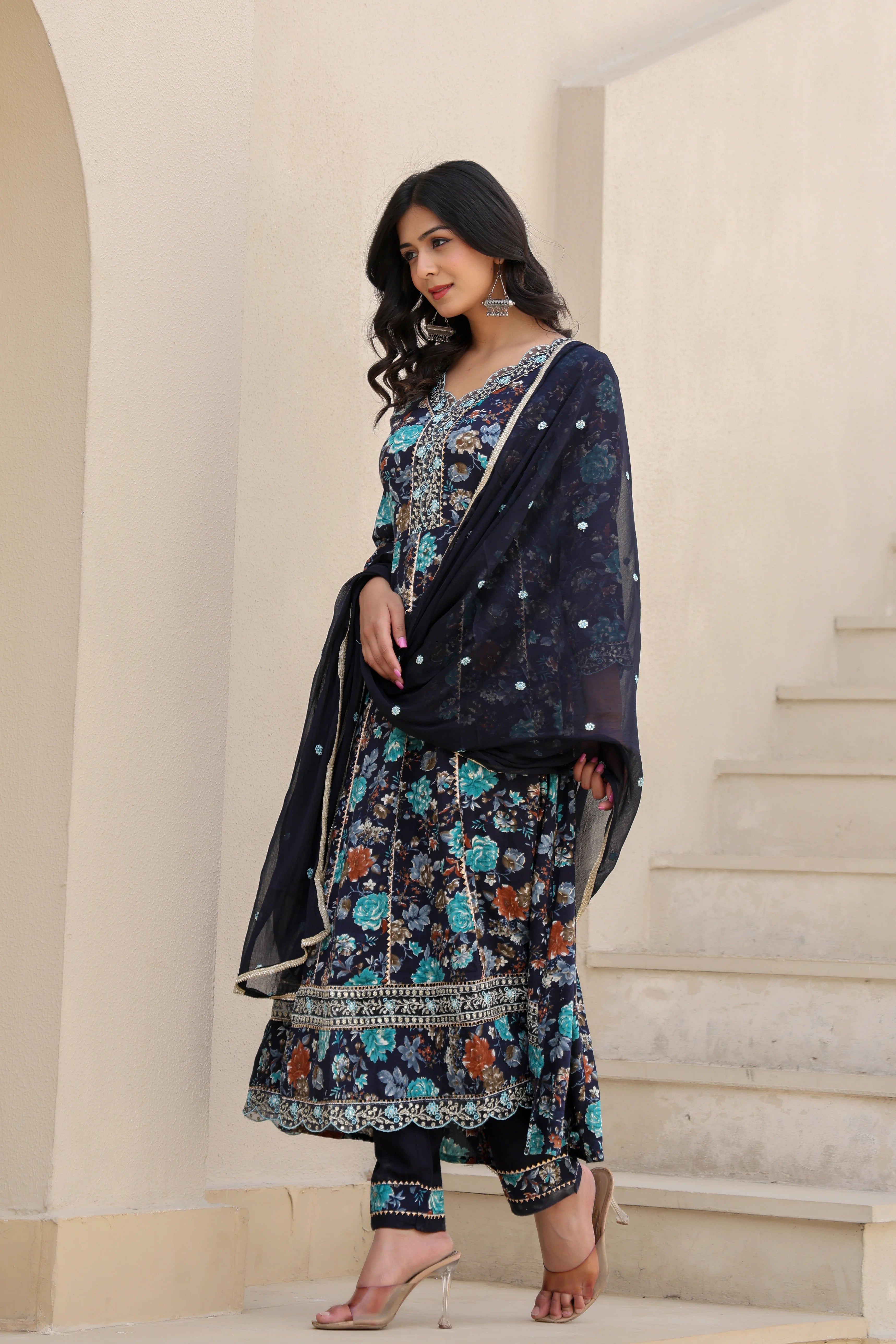 Midnight Bloom– Heavy Embroidered Anarkali Suit Set