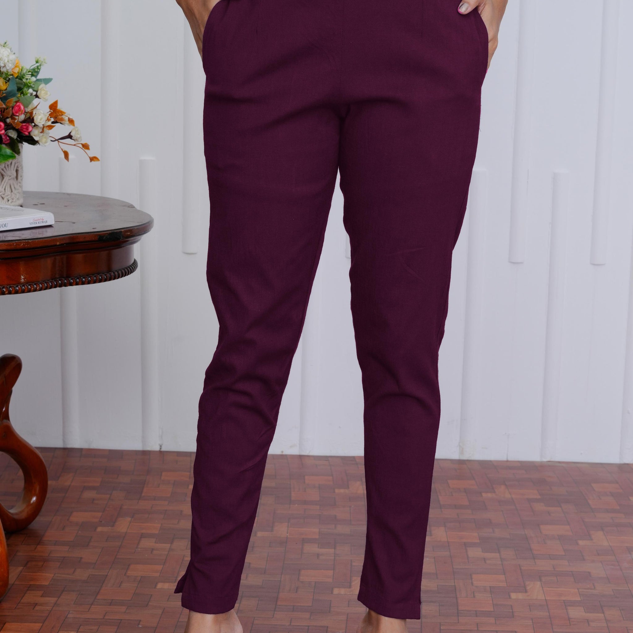 Women’s Slim Fit Maroon Trousers | Stylish Office Wear & Casual Pants