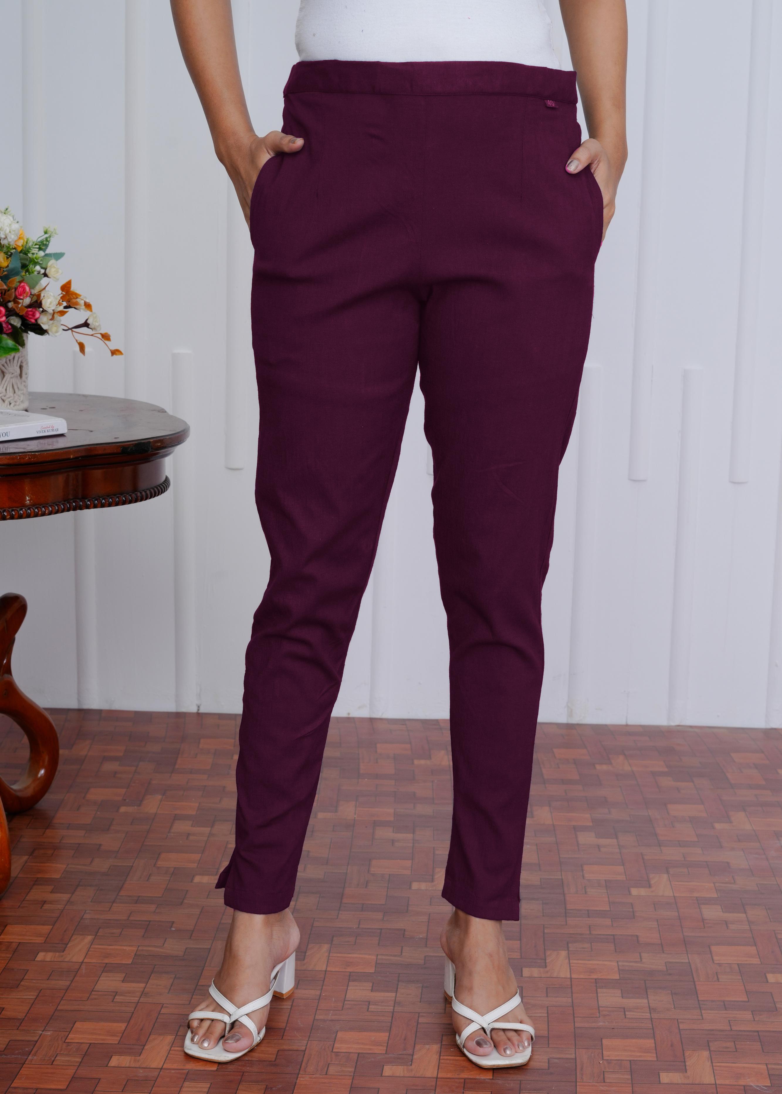 Women’s Slim Fit Maroon Trousers | Stylish Office Wear & Casual Pants