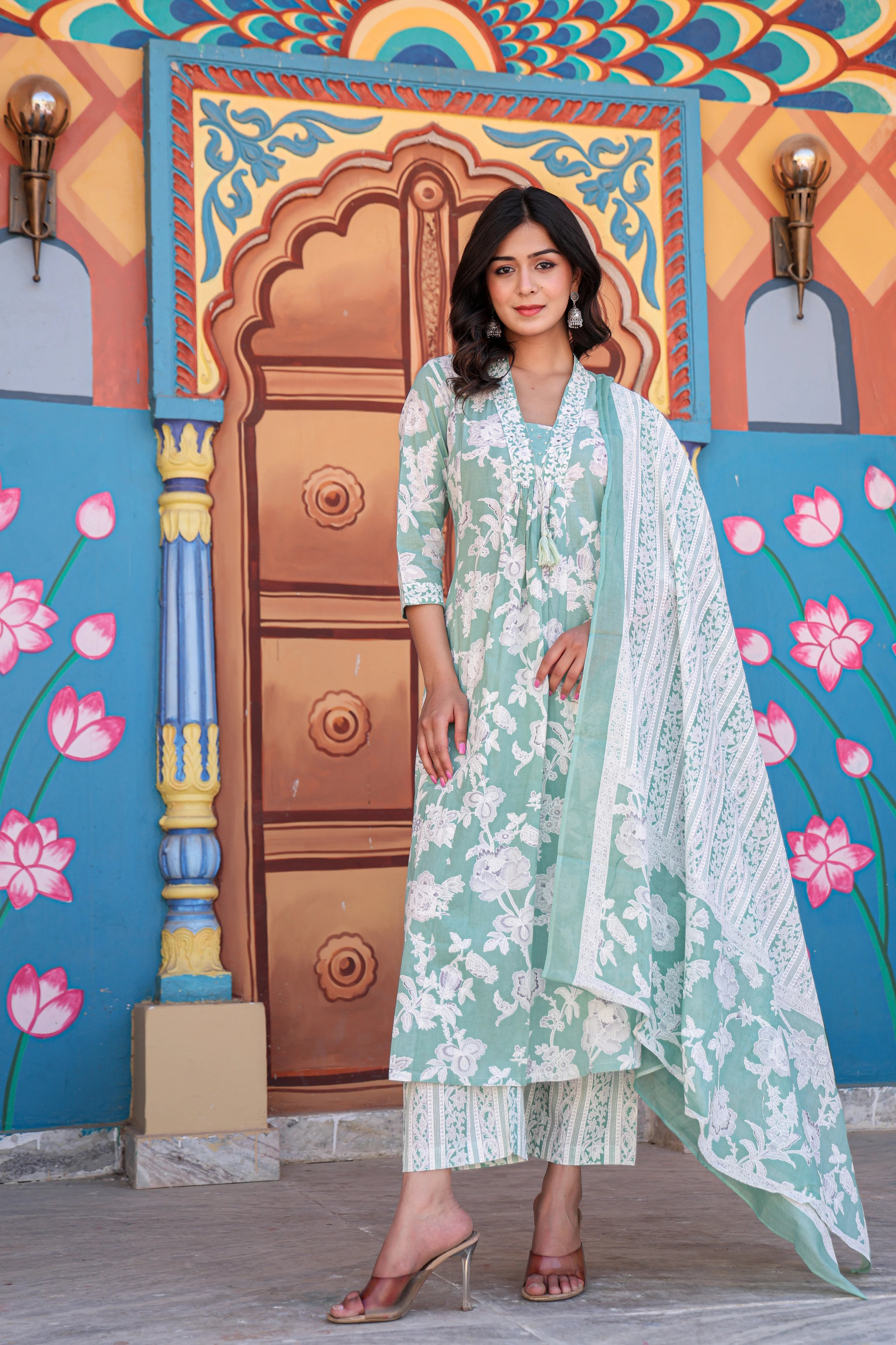 Beautiful Green  Grace Anarkali Kurti Set