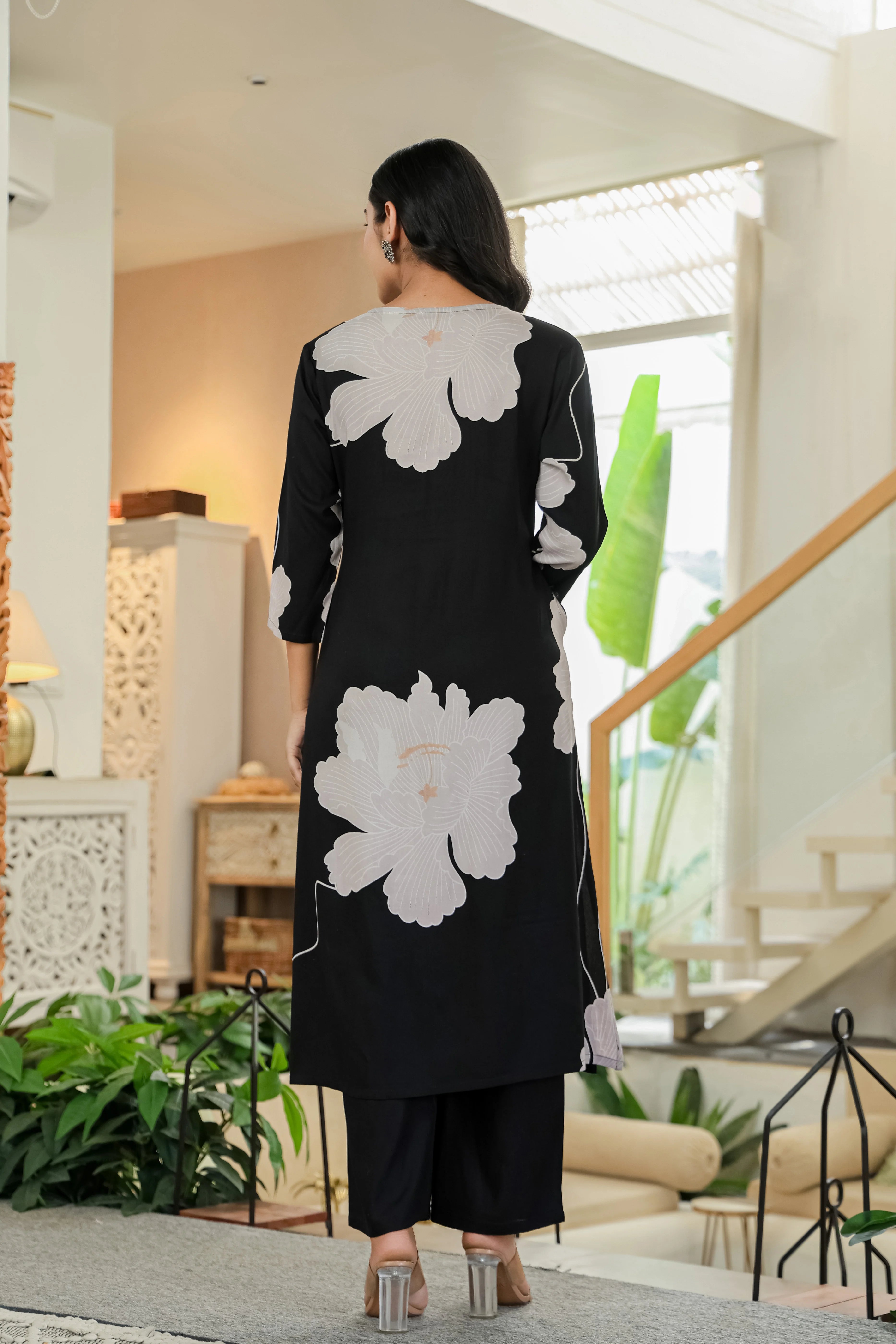 Black & White Floral Kurta Set