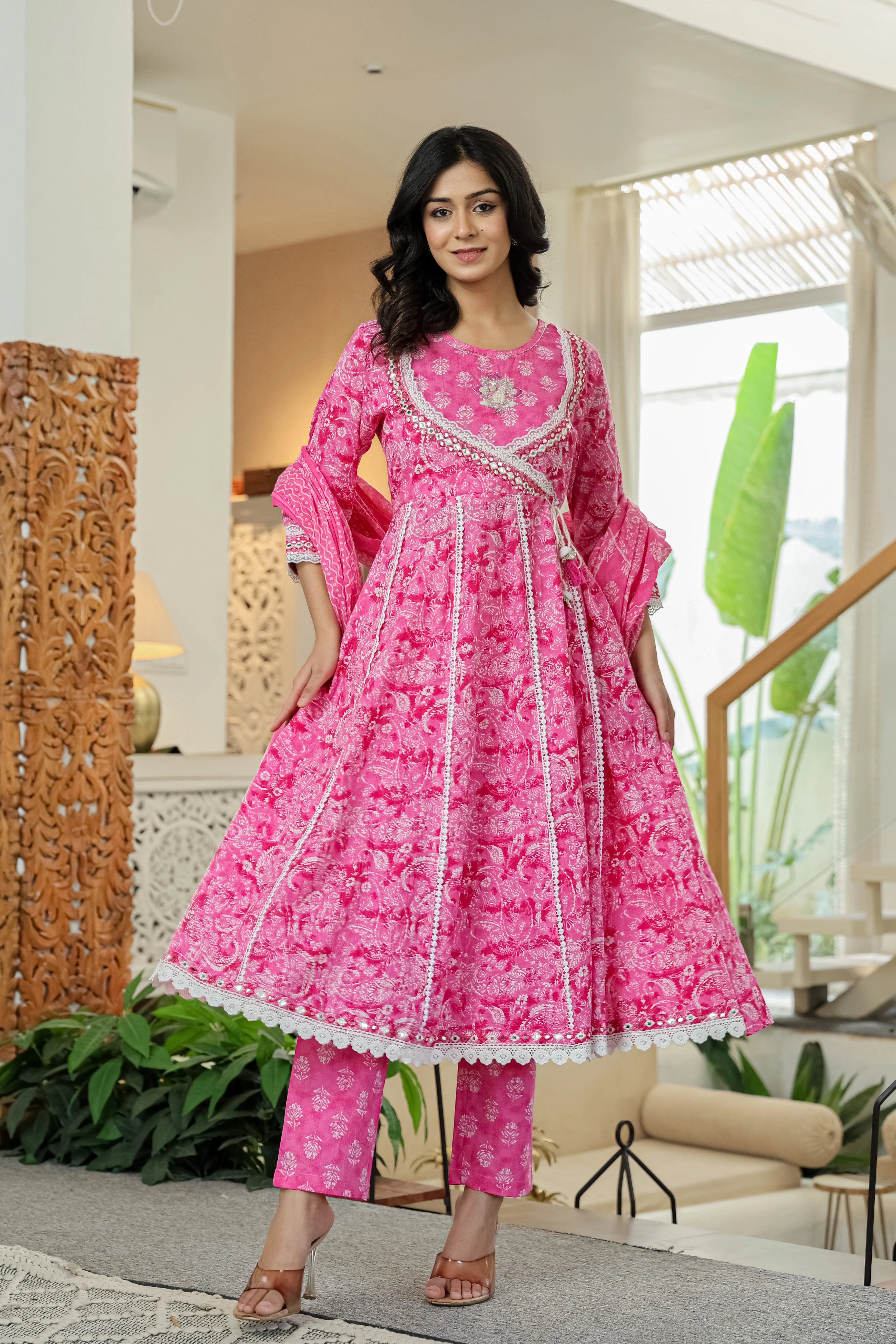 Pink Printed Kurta Set with Dupatta