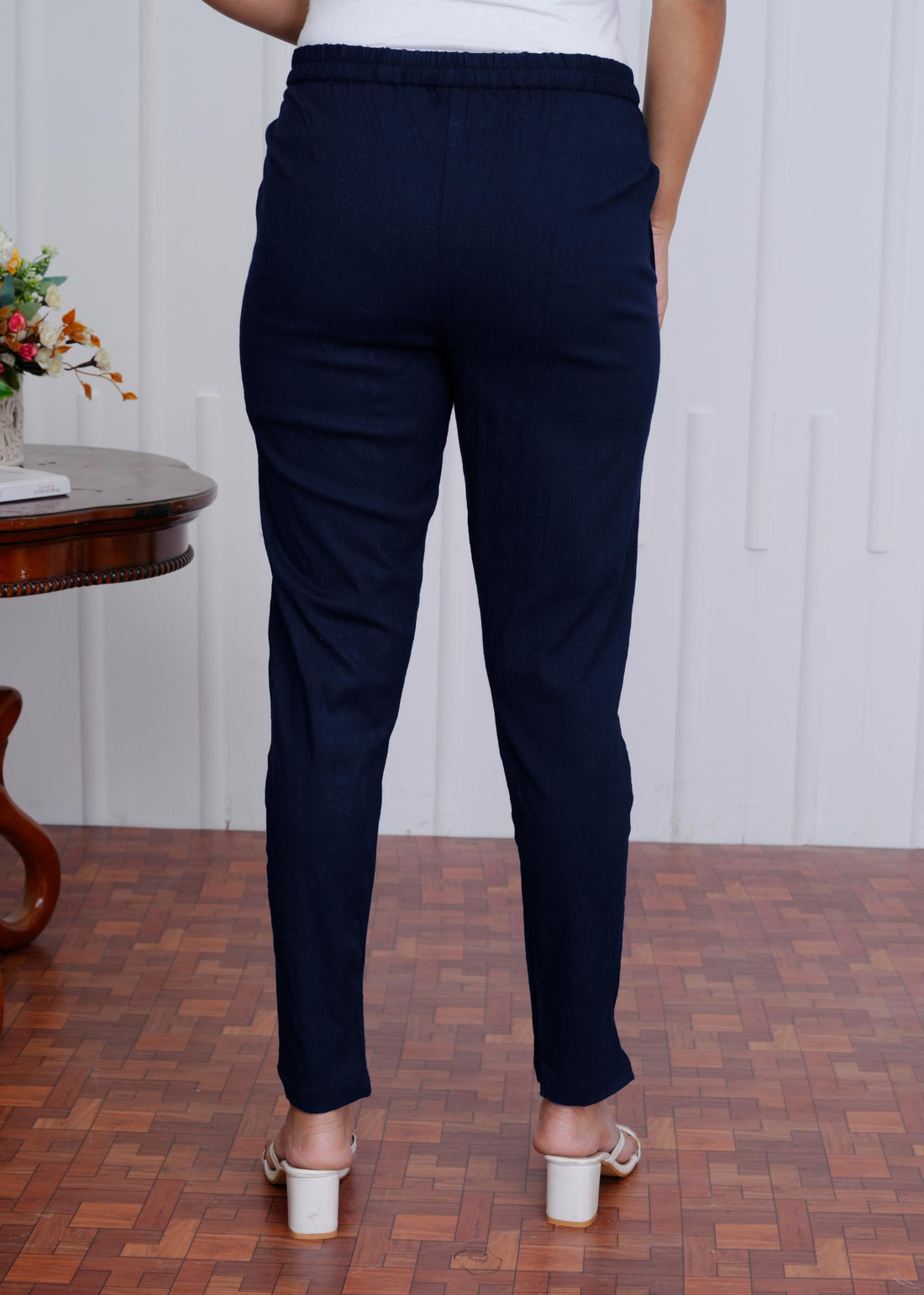 Women’s Navy Blue Slim Fit Pants | Comfortable Office Wear & Casual Trousers