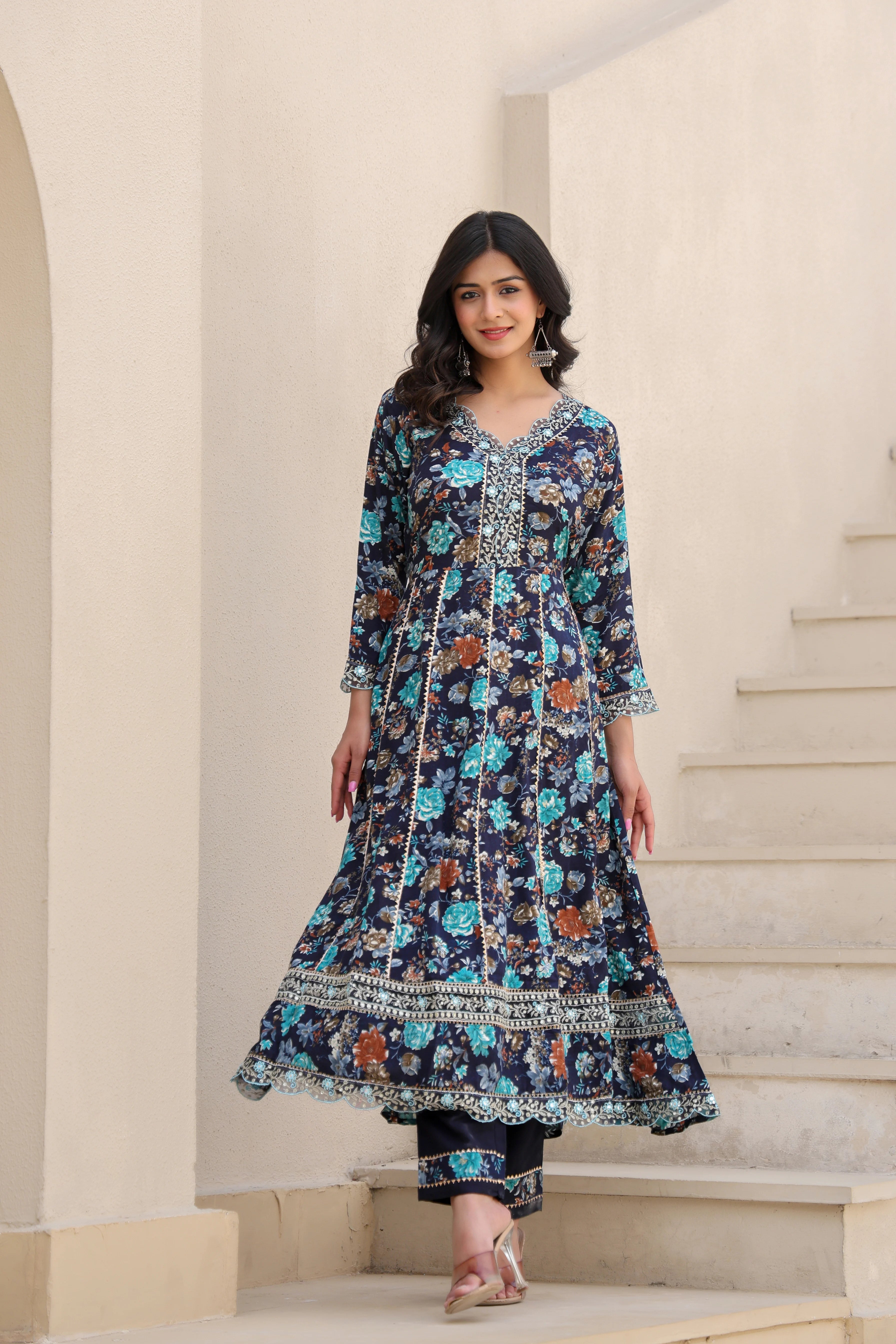 Midnight Bloom– Heavy Embroidered Anarkali Suit Set