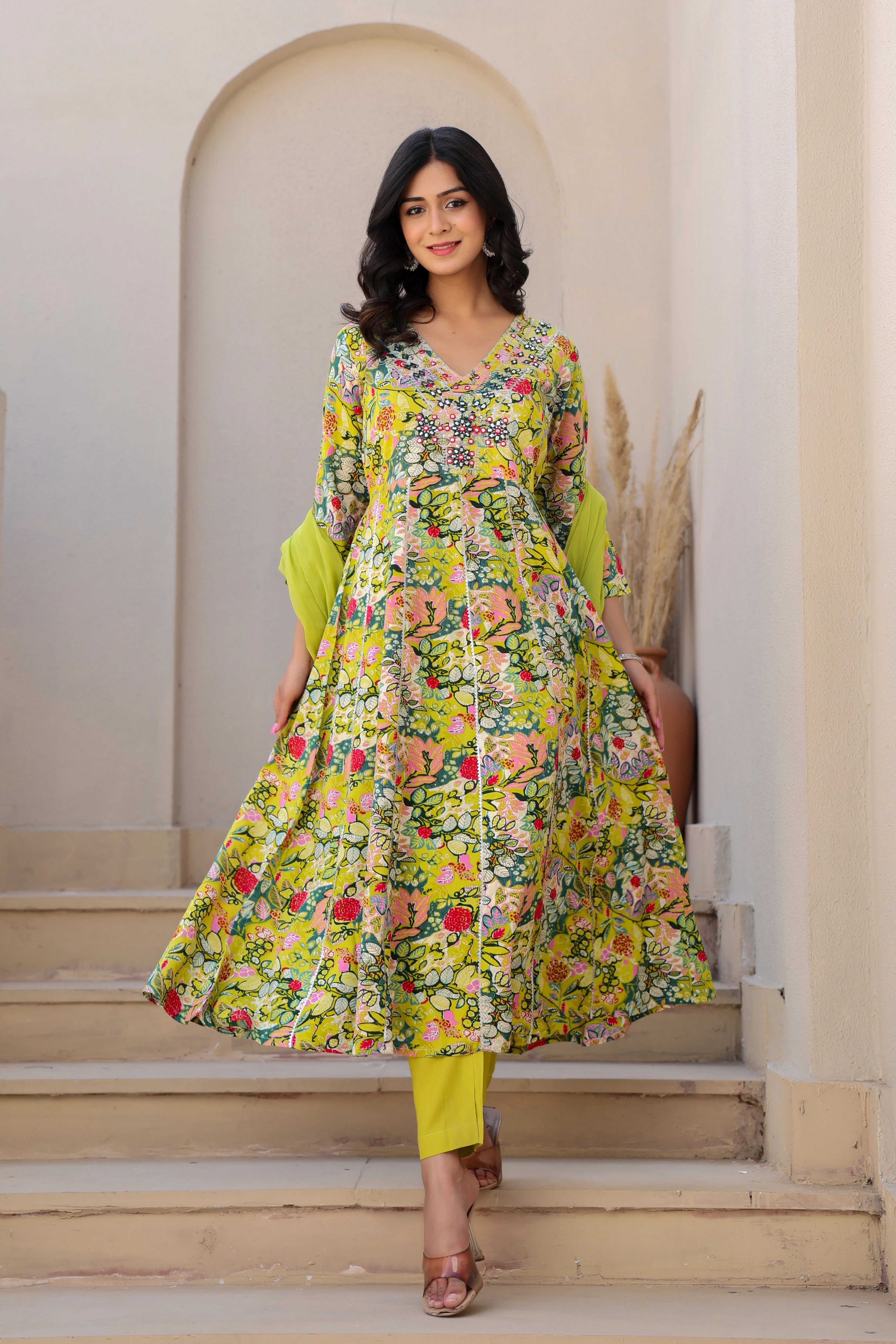 Yellow Multicolour Kurta Set with Dupatta