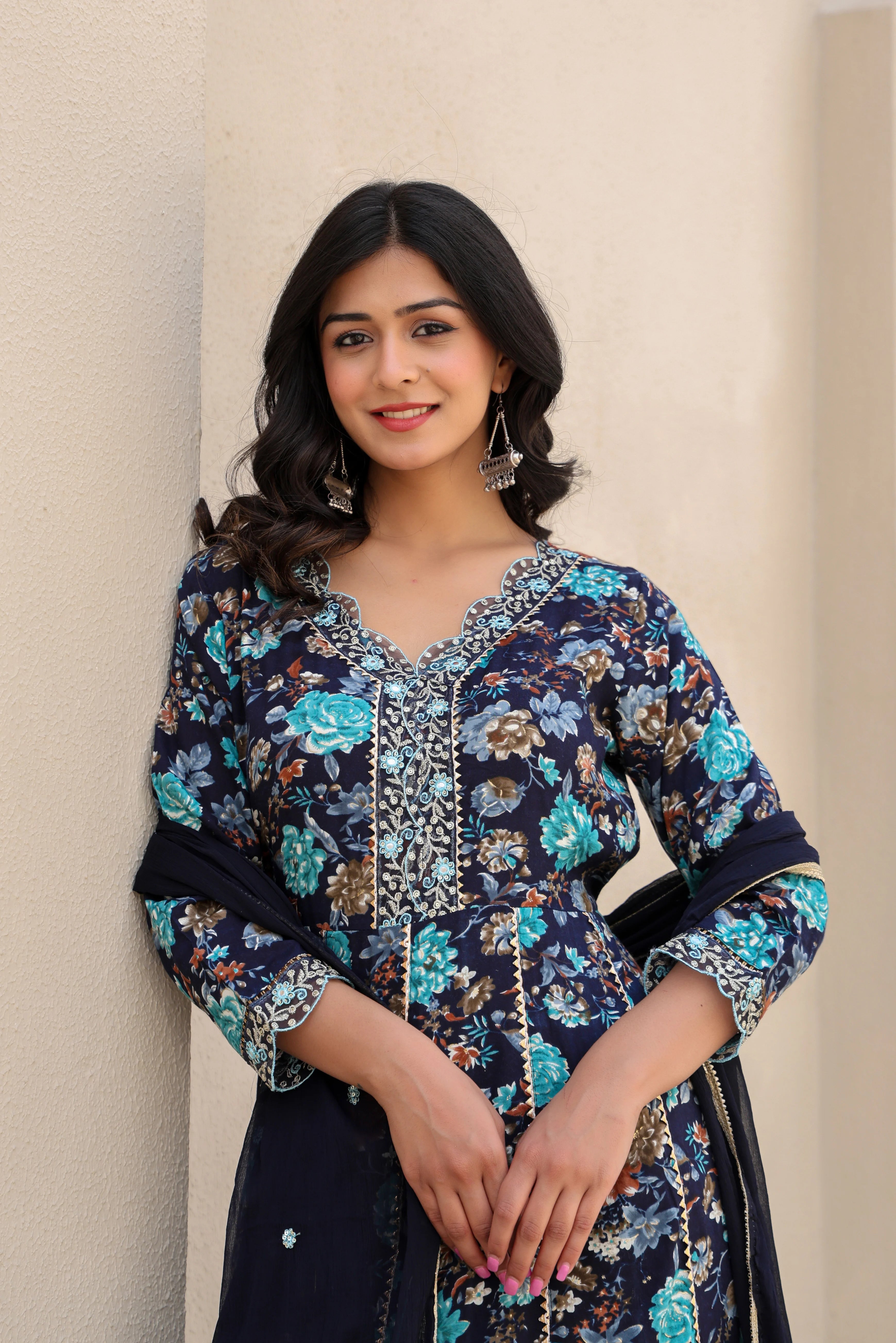 Midnight Bloom– Heavy Embroidered Anarkali Suit Set