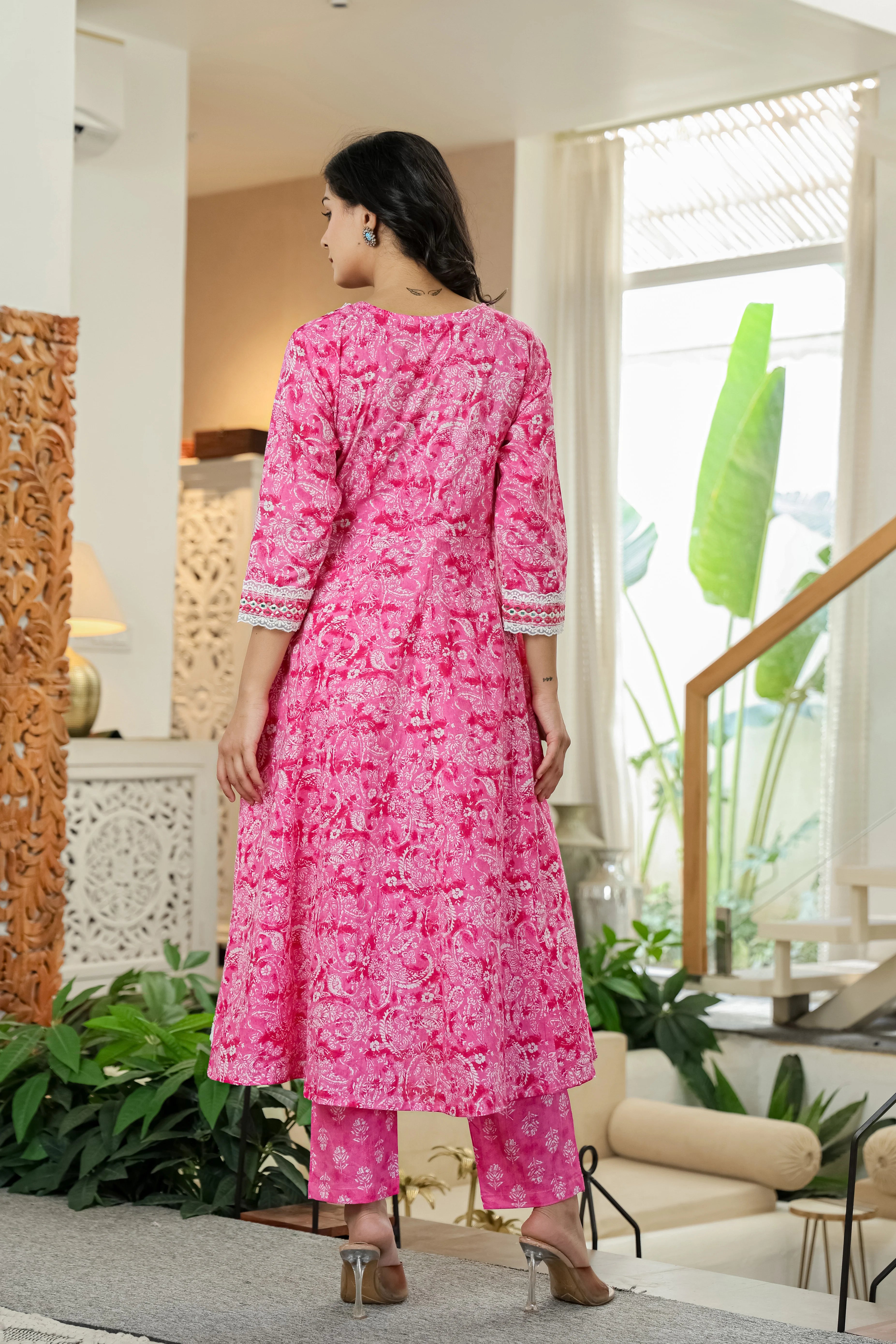 Pink Printed Kurta Set with Dupatta