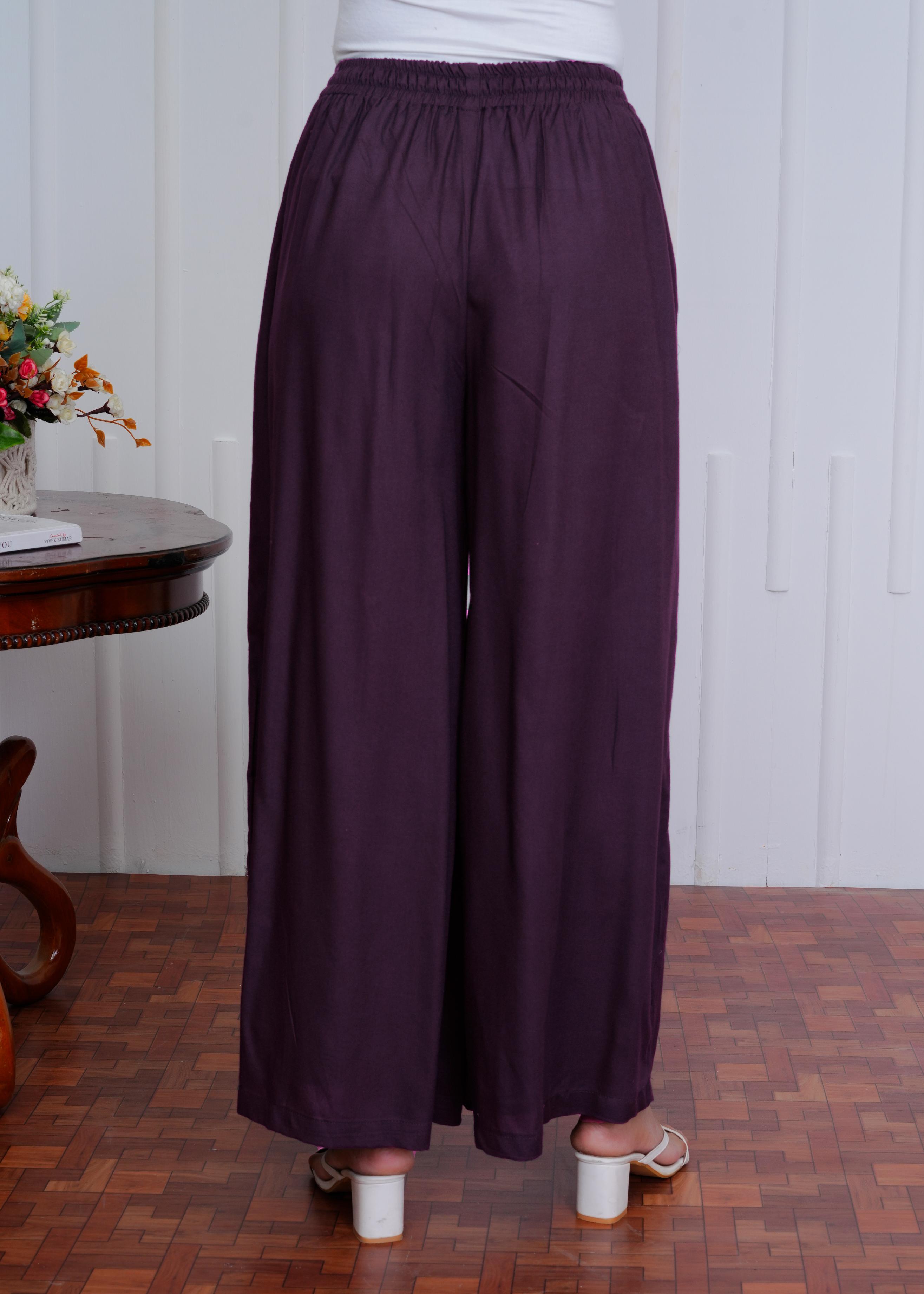 Women’s Purple Palazzo Pants – Wide Leg Trousers for Office & Casual Wear