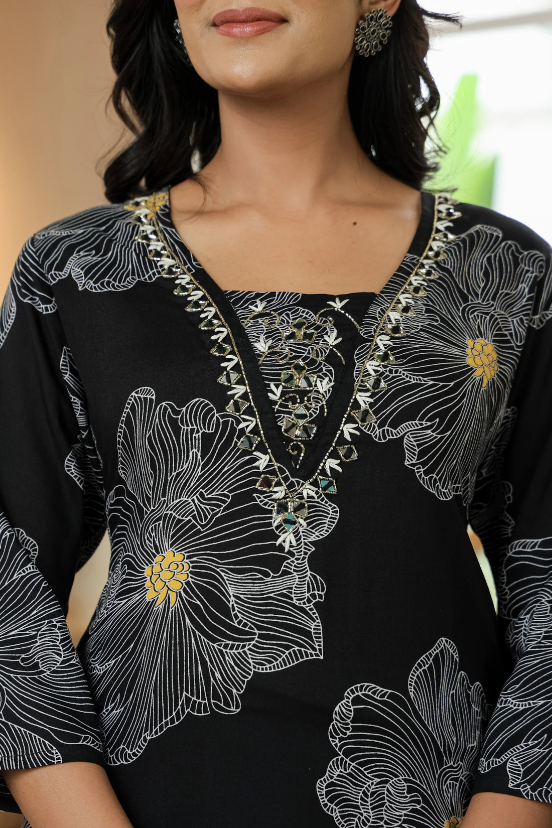 Black Floral Kurta Set