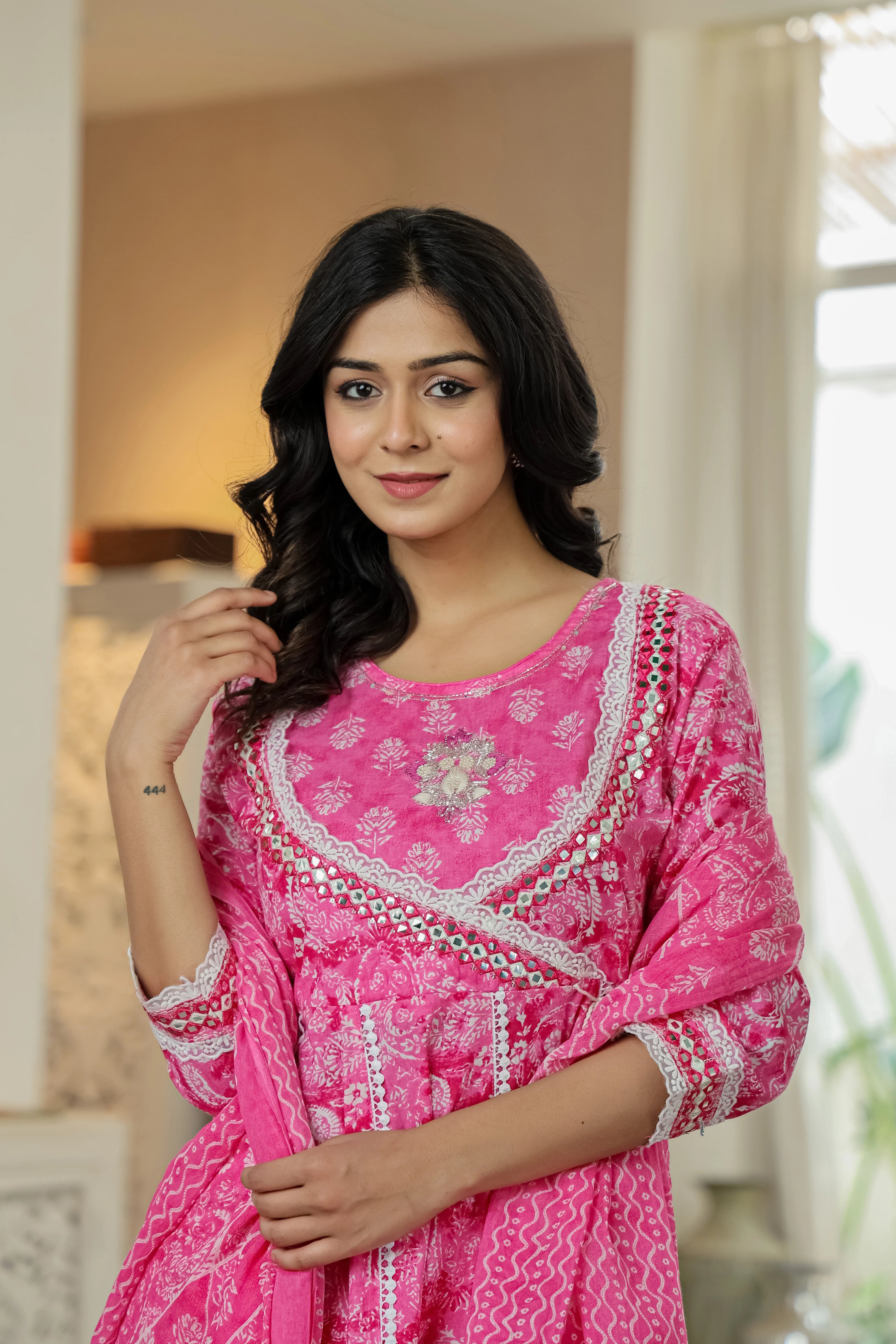 Pink Printed Kurta Set with Dupatta