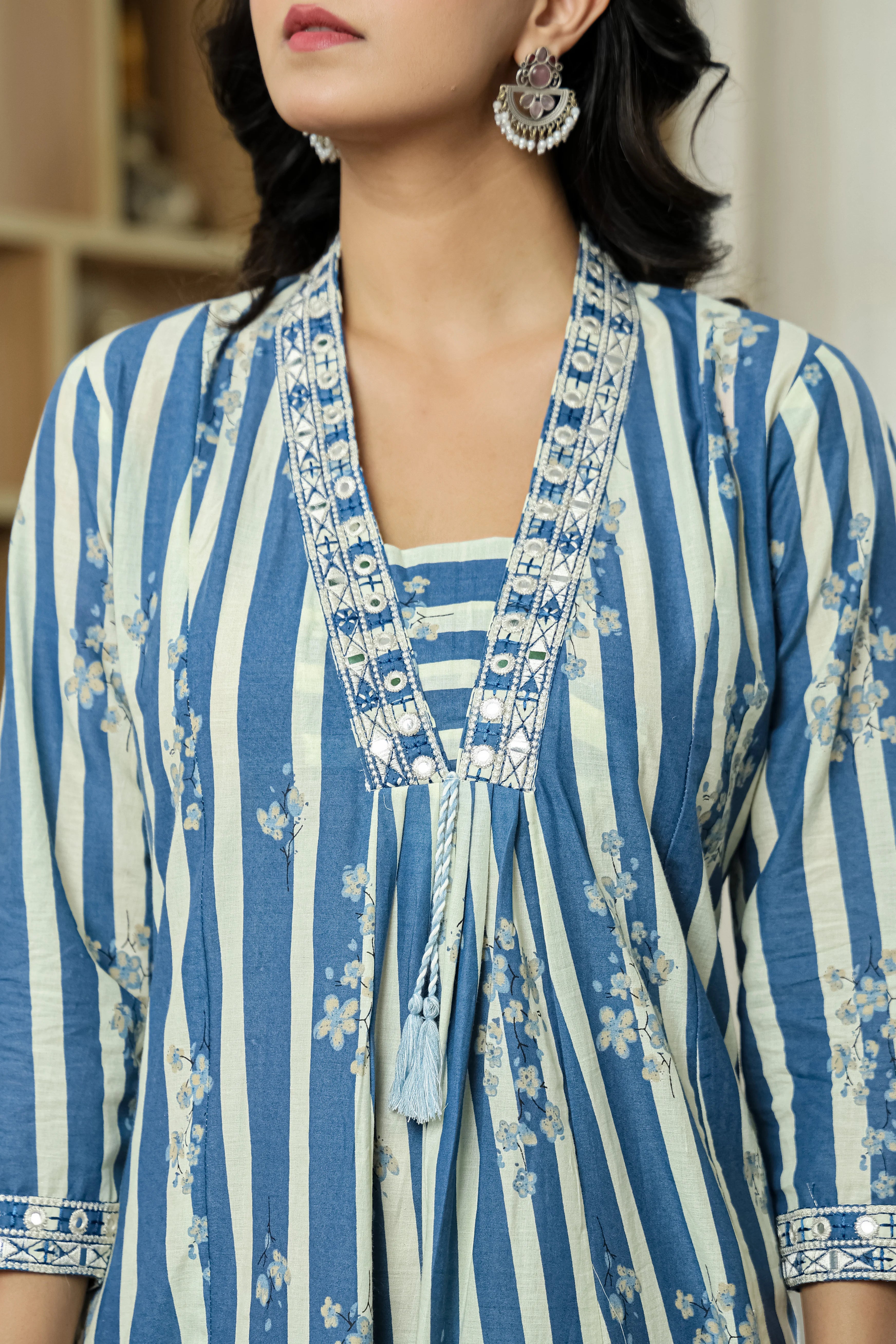 Blue Straight Cotton Kurta Pant Dupatta Set