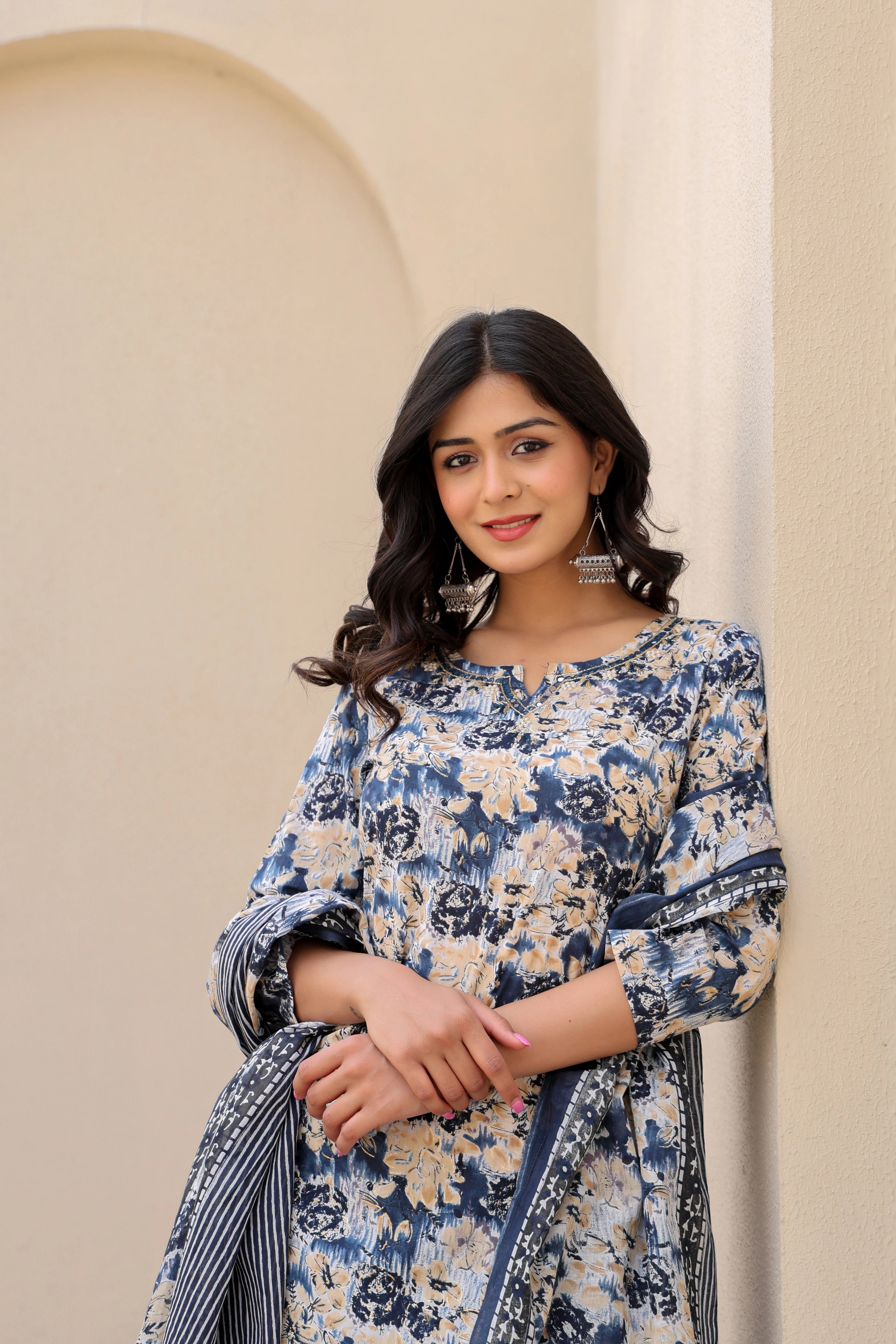 Blue Blossom Serenity– Floral Cotton Suit Set