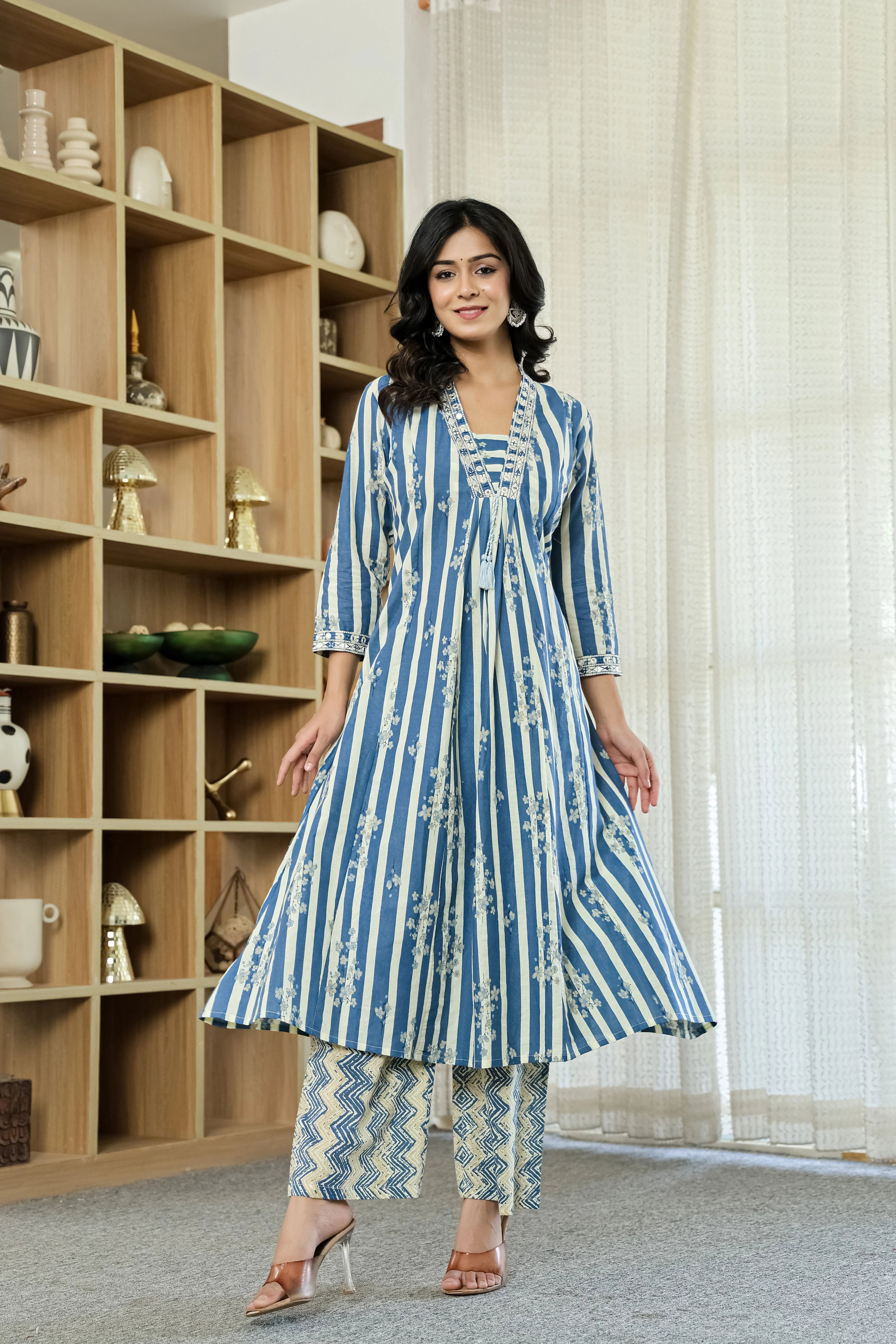 Blue Straight Cotton Kurta Pant Dupatta Set