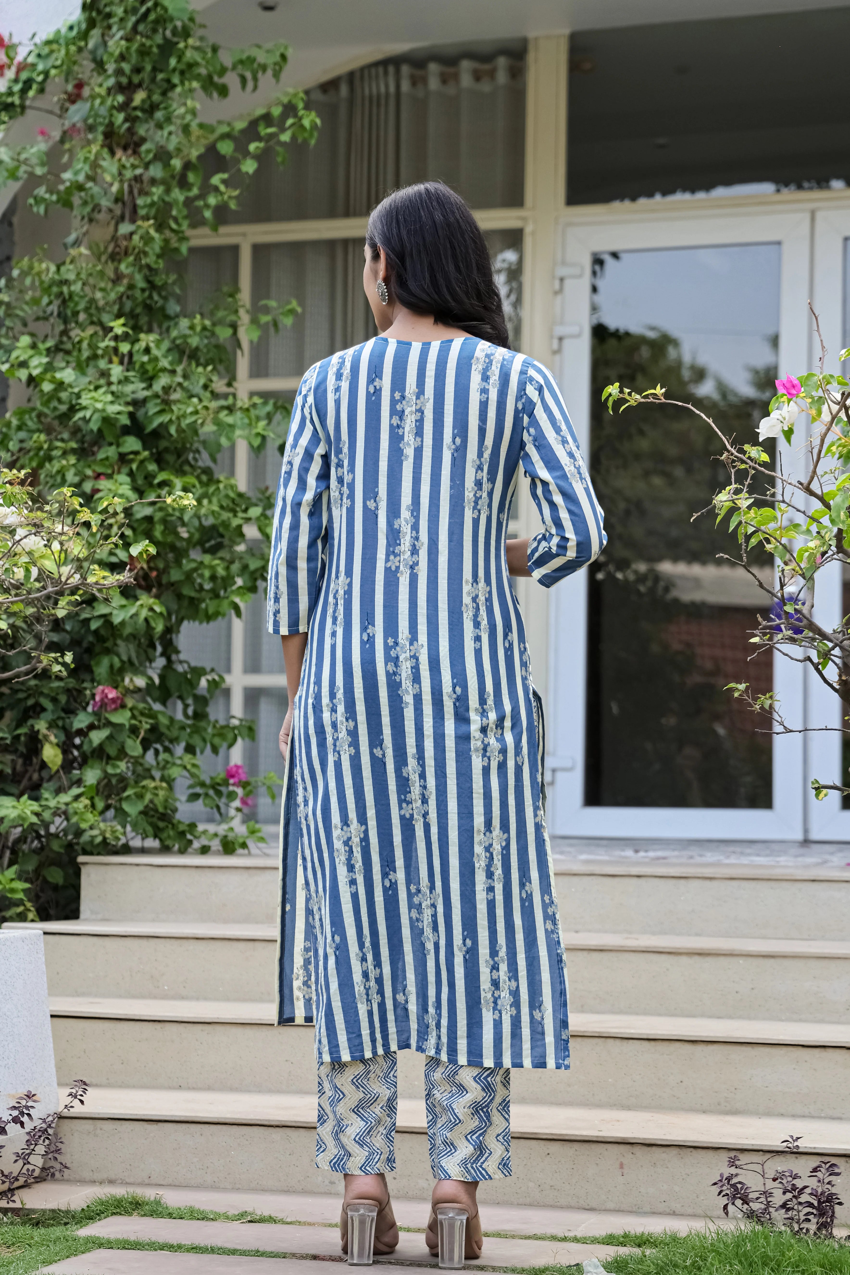 Blue Strip Printed Cotton 3-Piece Set
