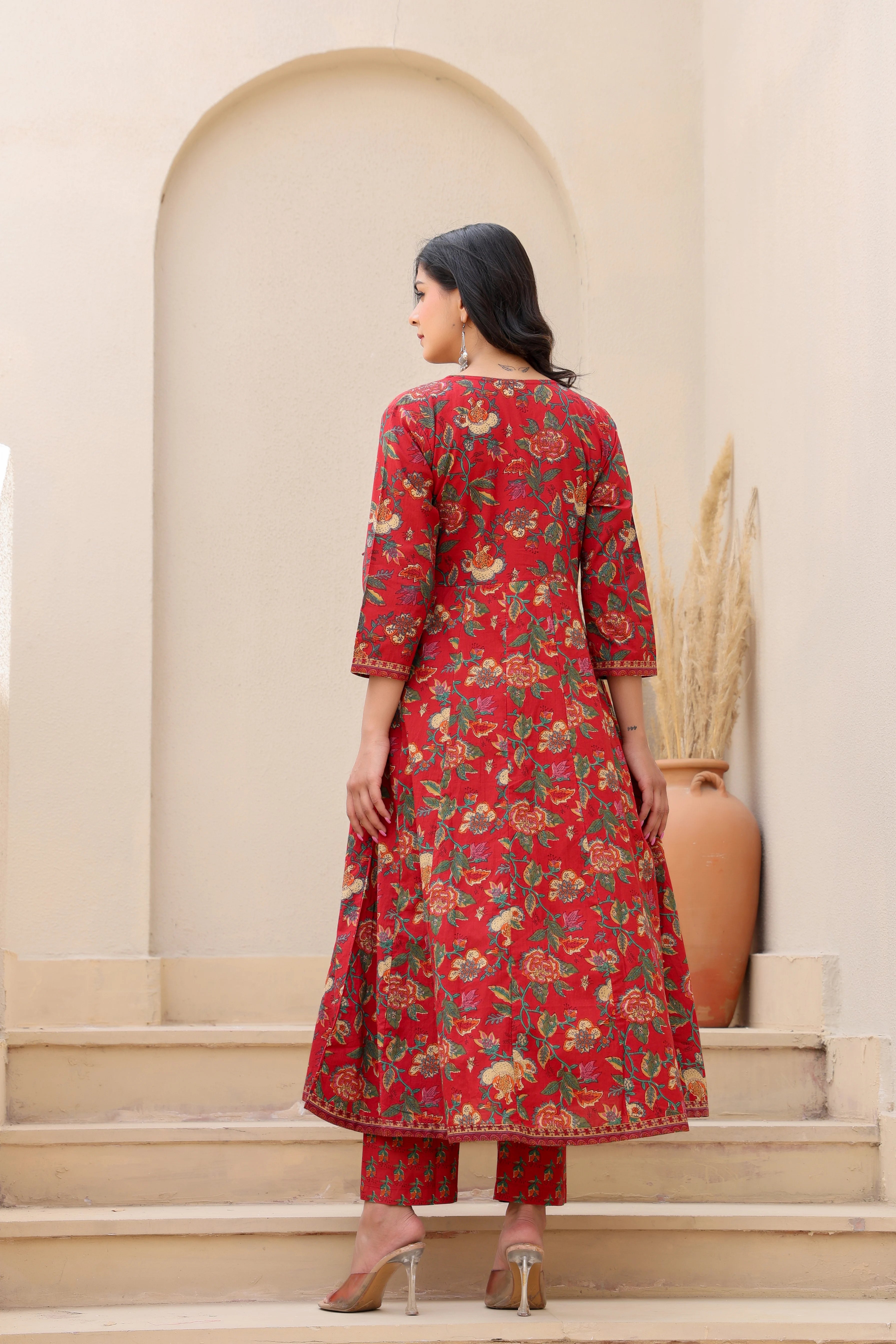 Gulnaar Rust Anarkali Set with Dupatta
