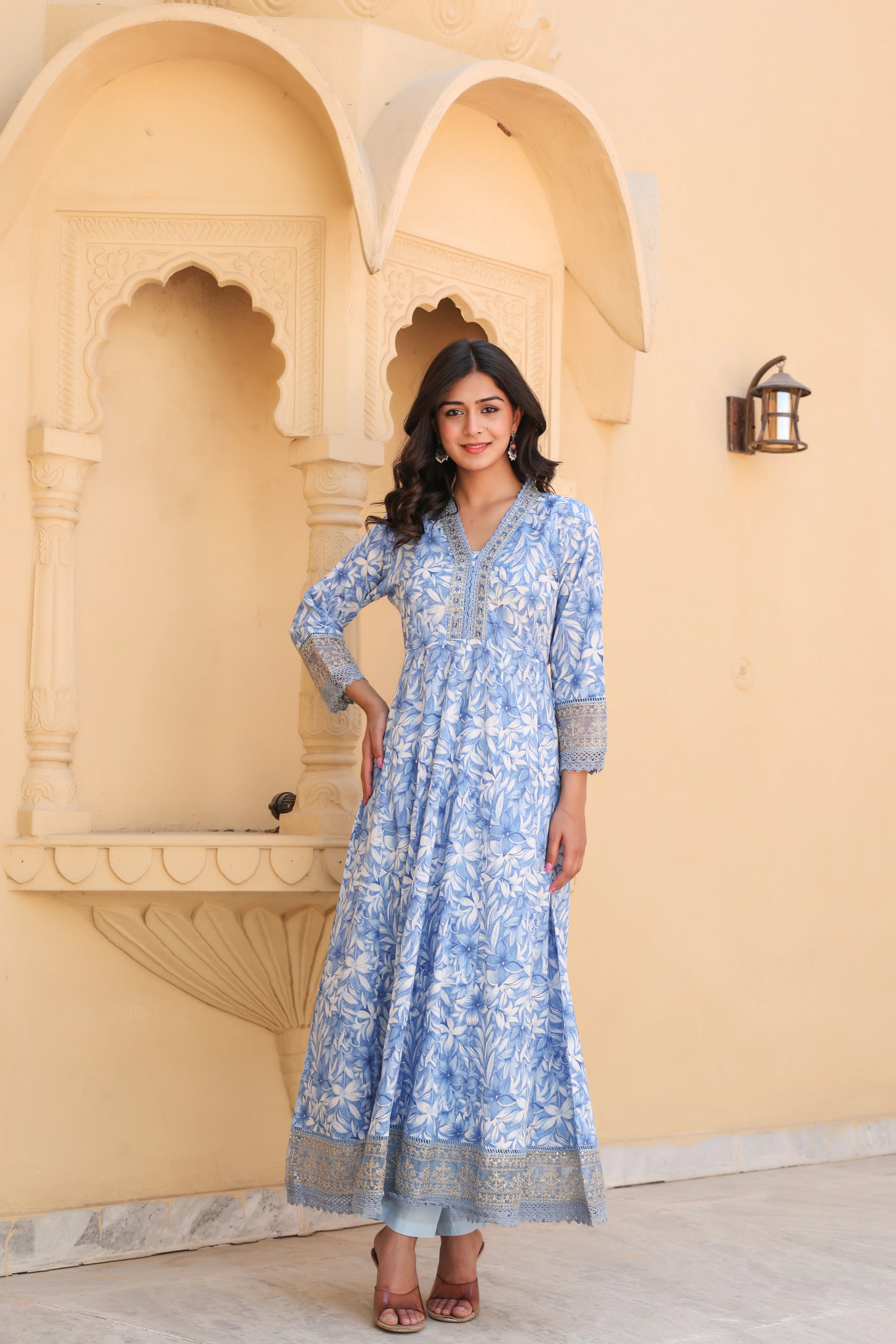 Blue Blossom Grace Anarkali Kurti Set