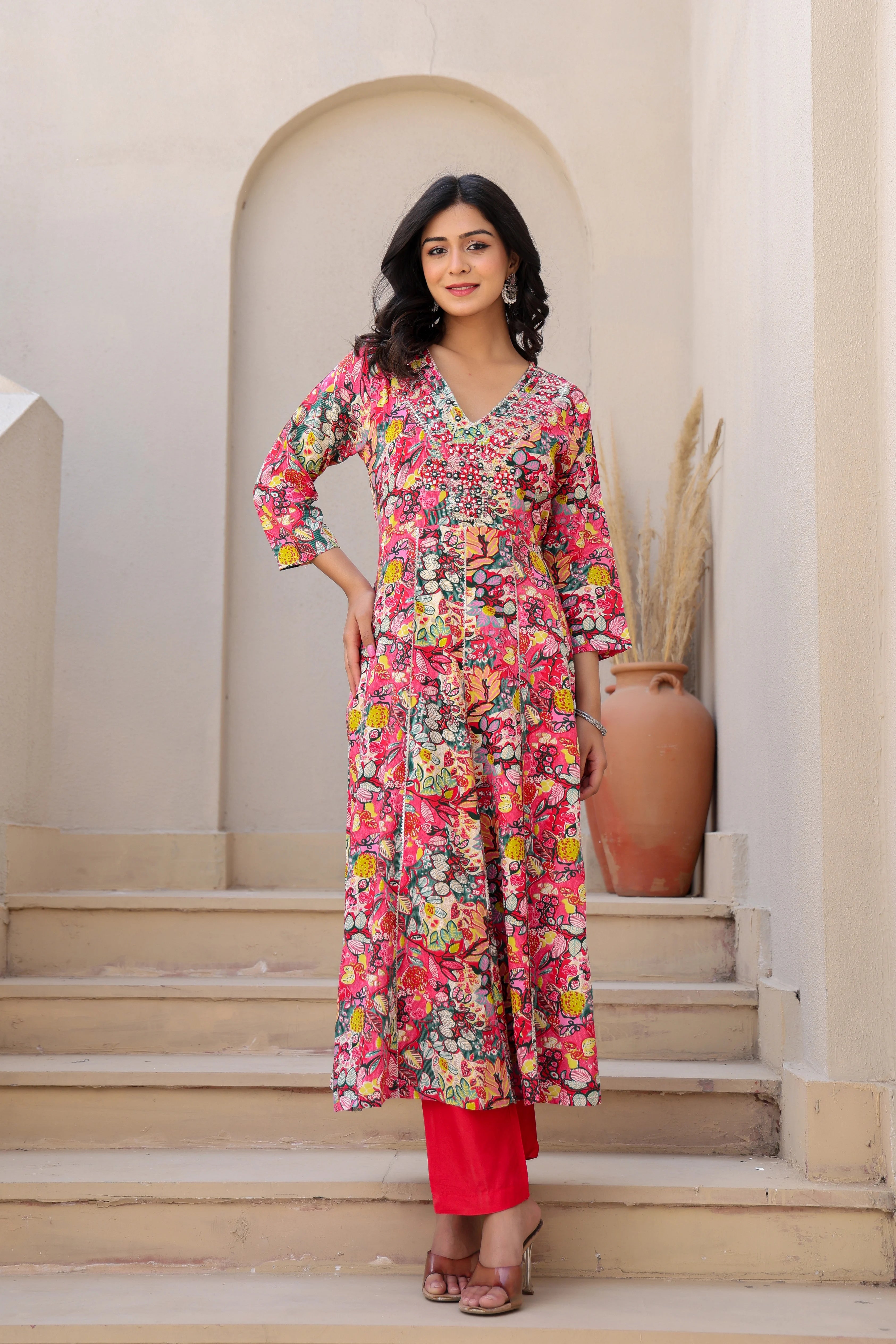 Multicolour Heavy Embroided Kurta Set with Dupatta
