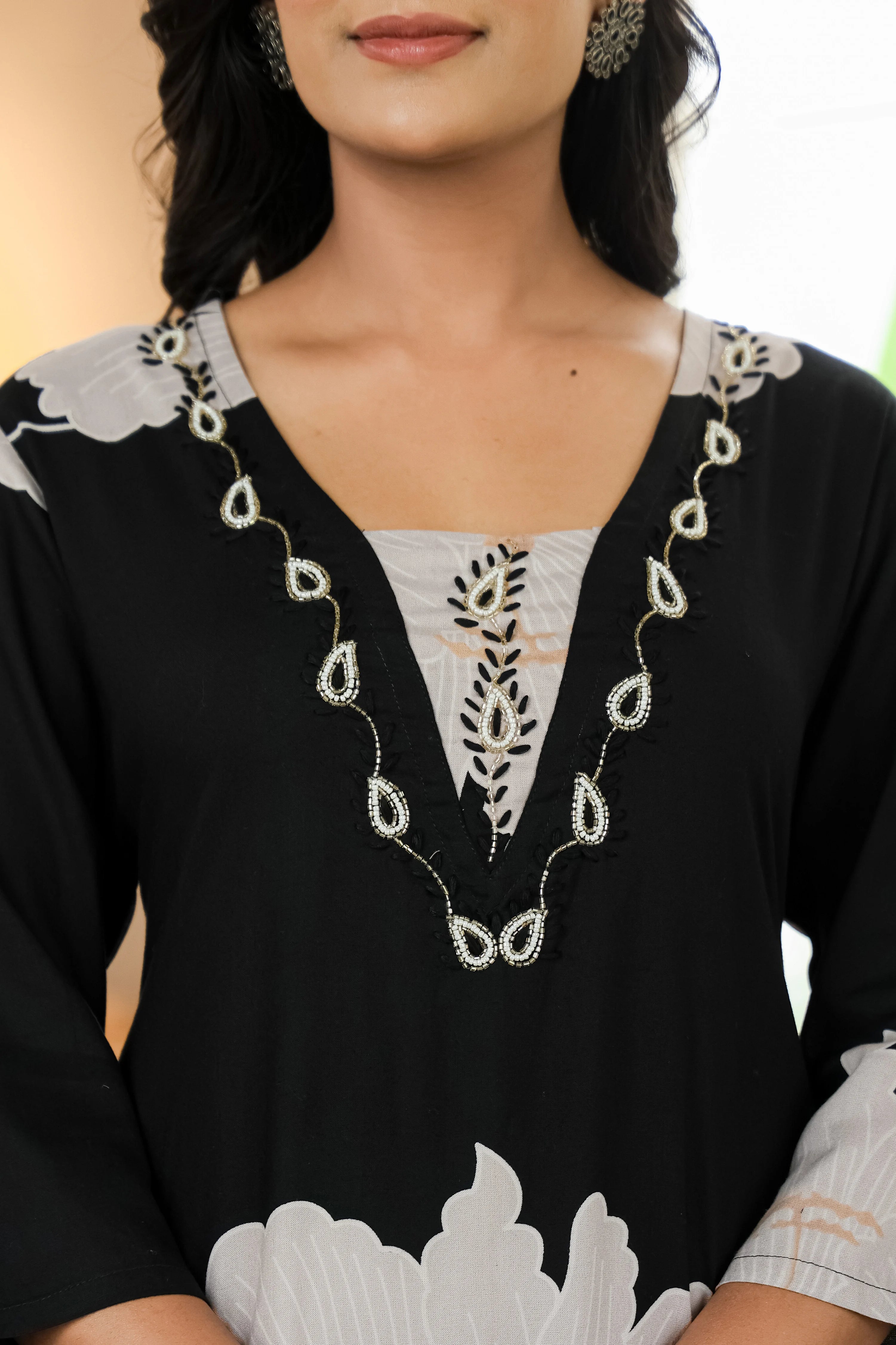 Black & White Floral Kurta Set
