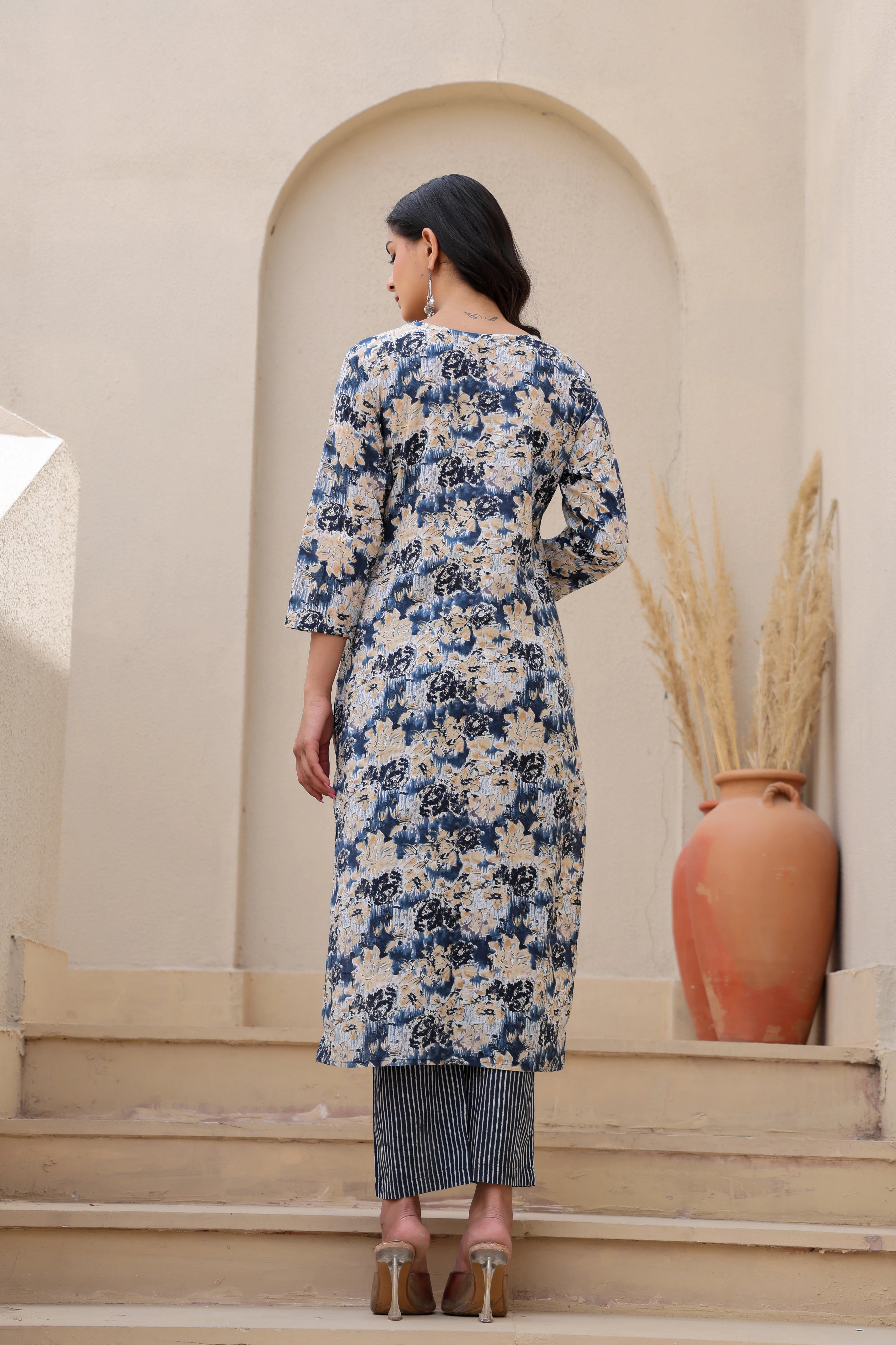 Blue Blossom Serenity– Floral Cotton Suit Set