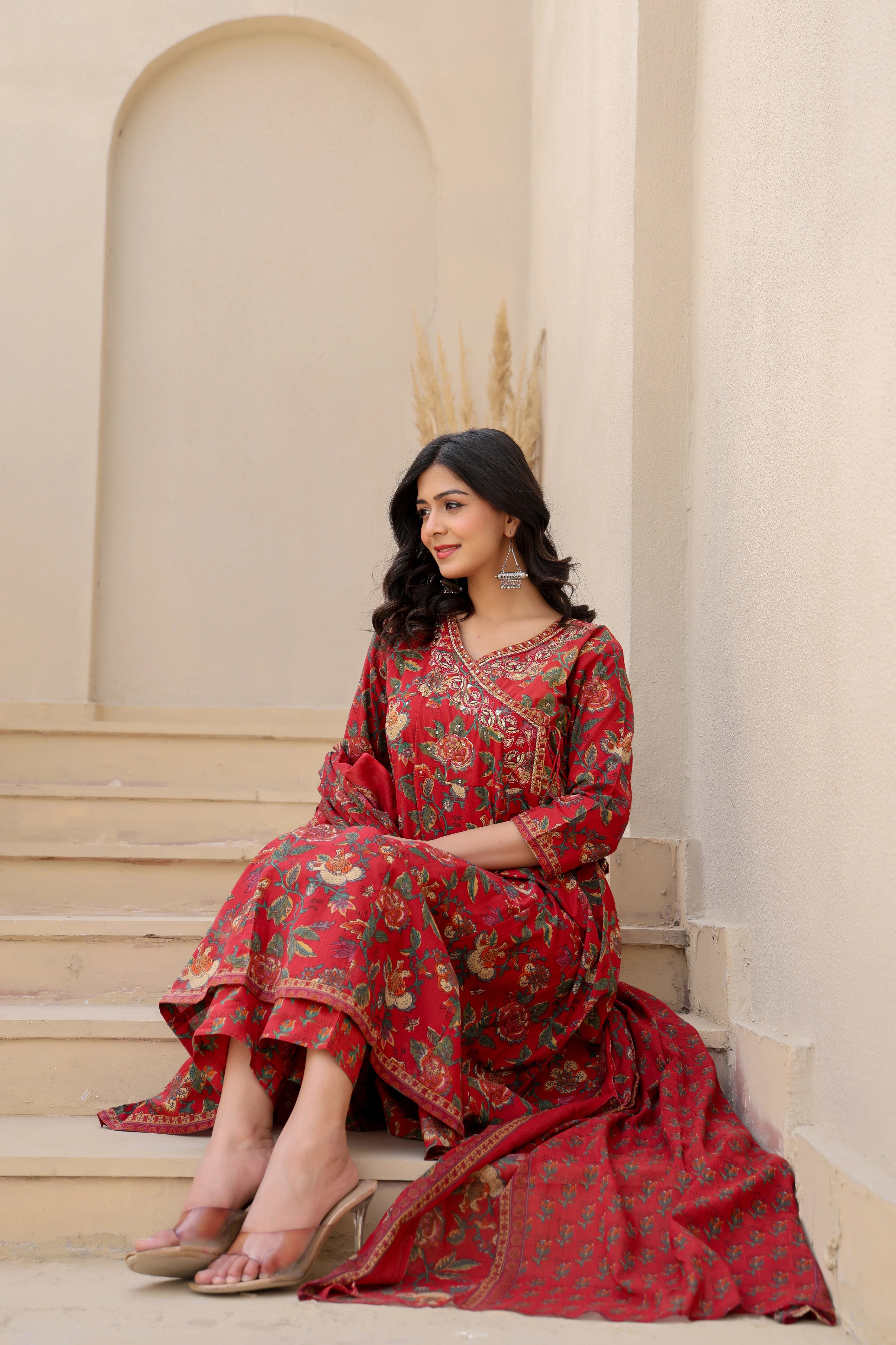 Gulnaar Rust Anarkali Set with Dupatta