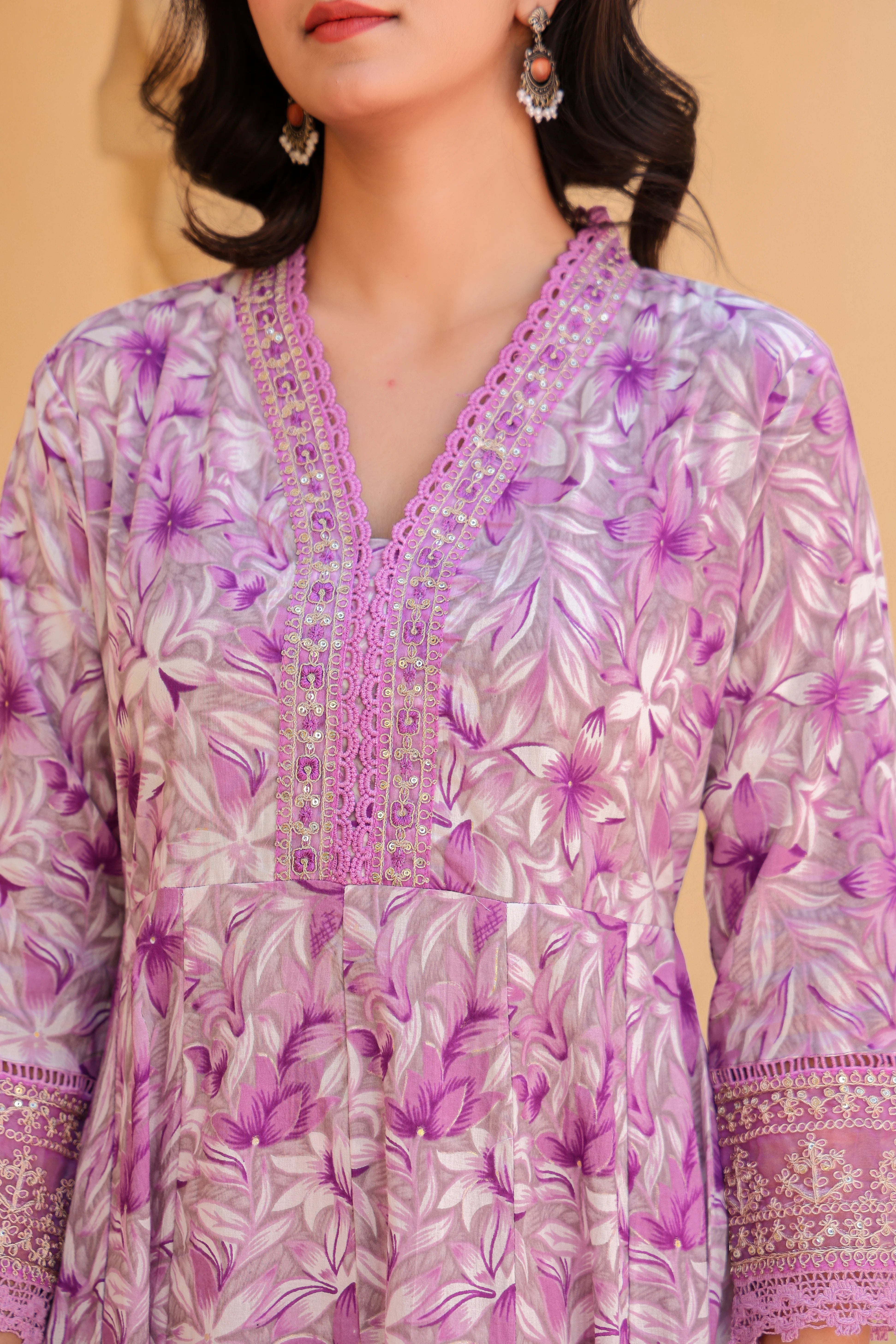 Purple Blossom Grace Anarkali Kurti Set