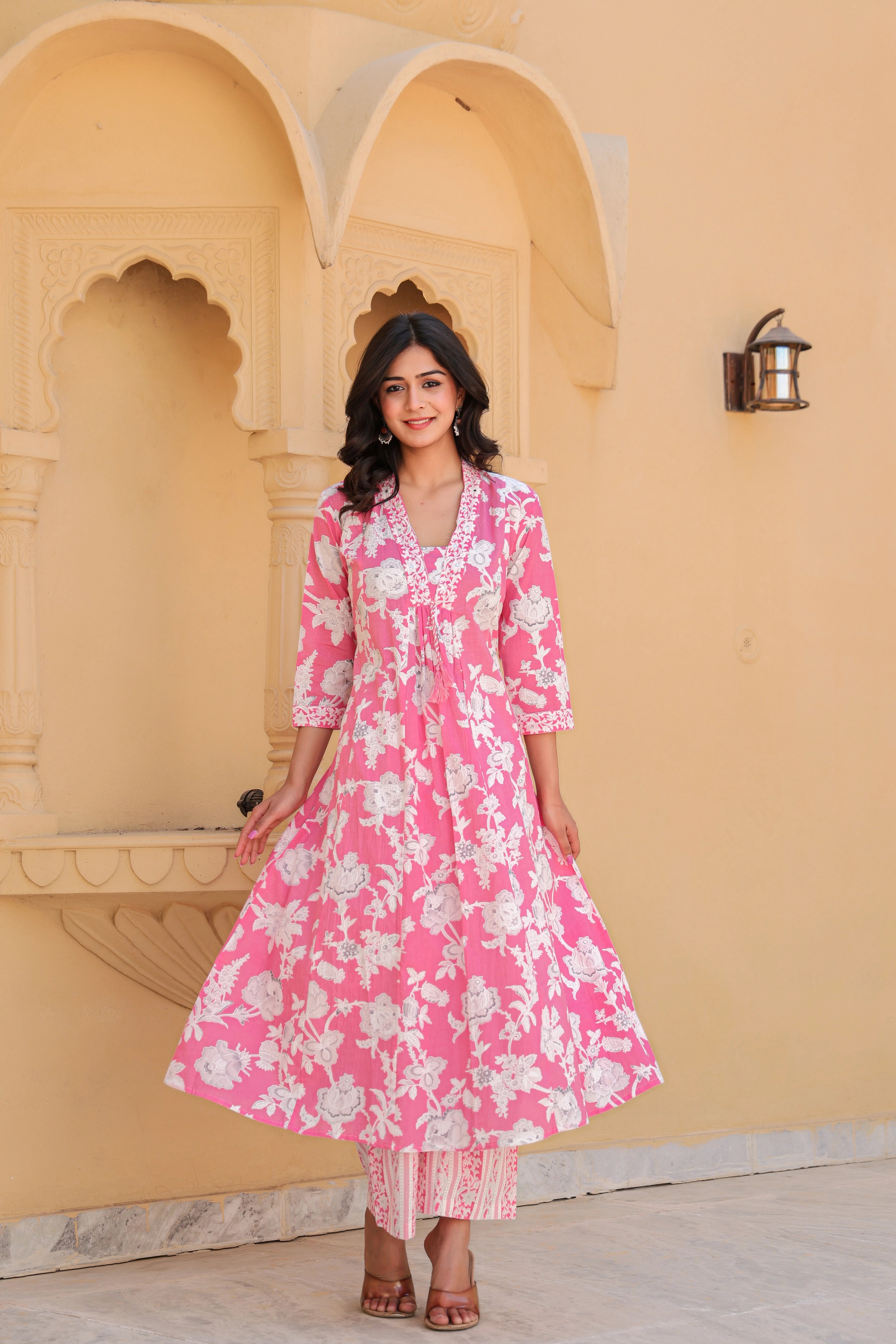 Pink Beautiful Embroidery Kurti Set