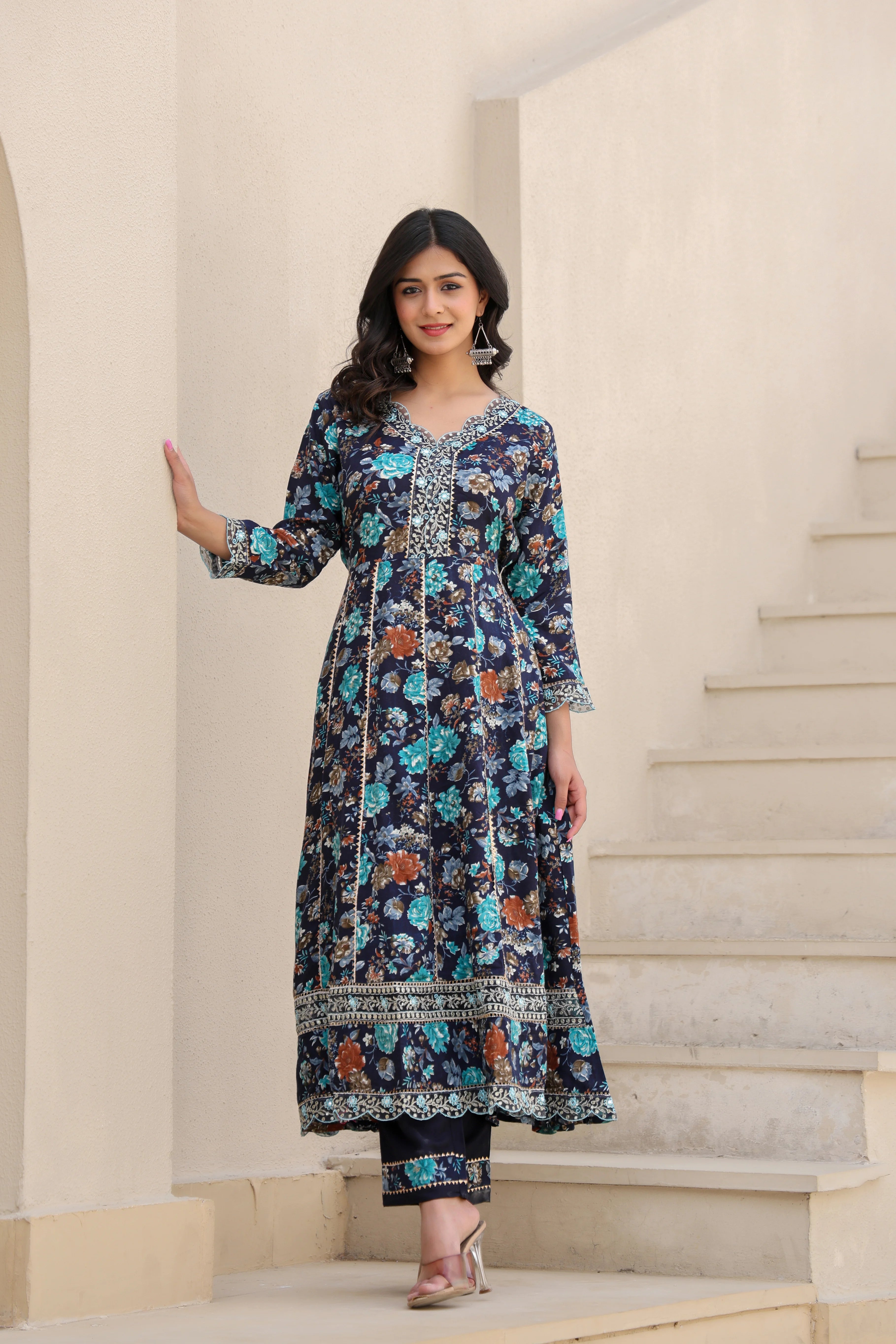 Midnight Bloom– Heavy Embroidered Anarkali Suit Set