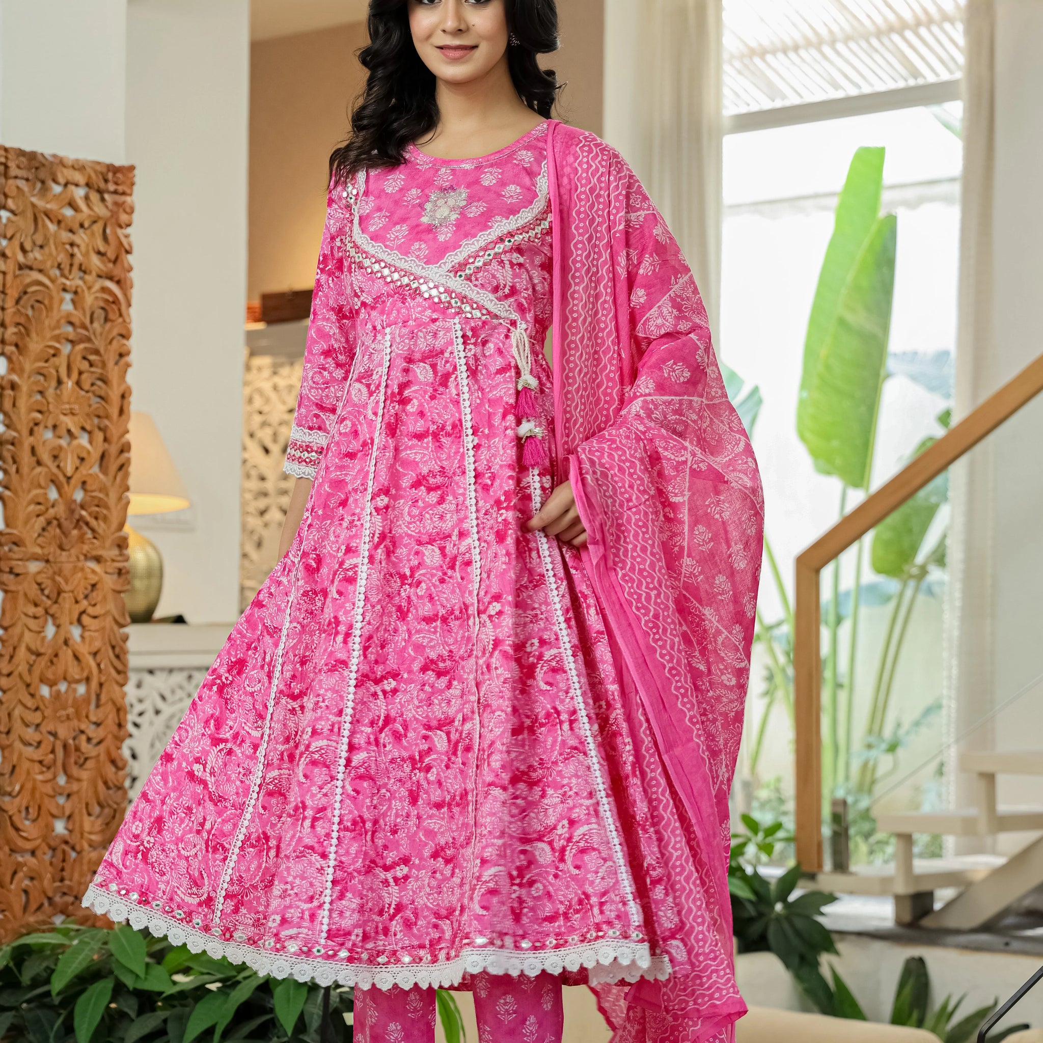 Pink Printed Kurta Set with Dupatta