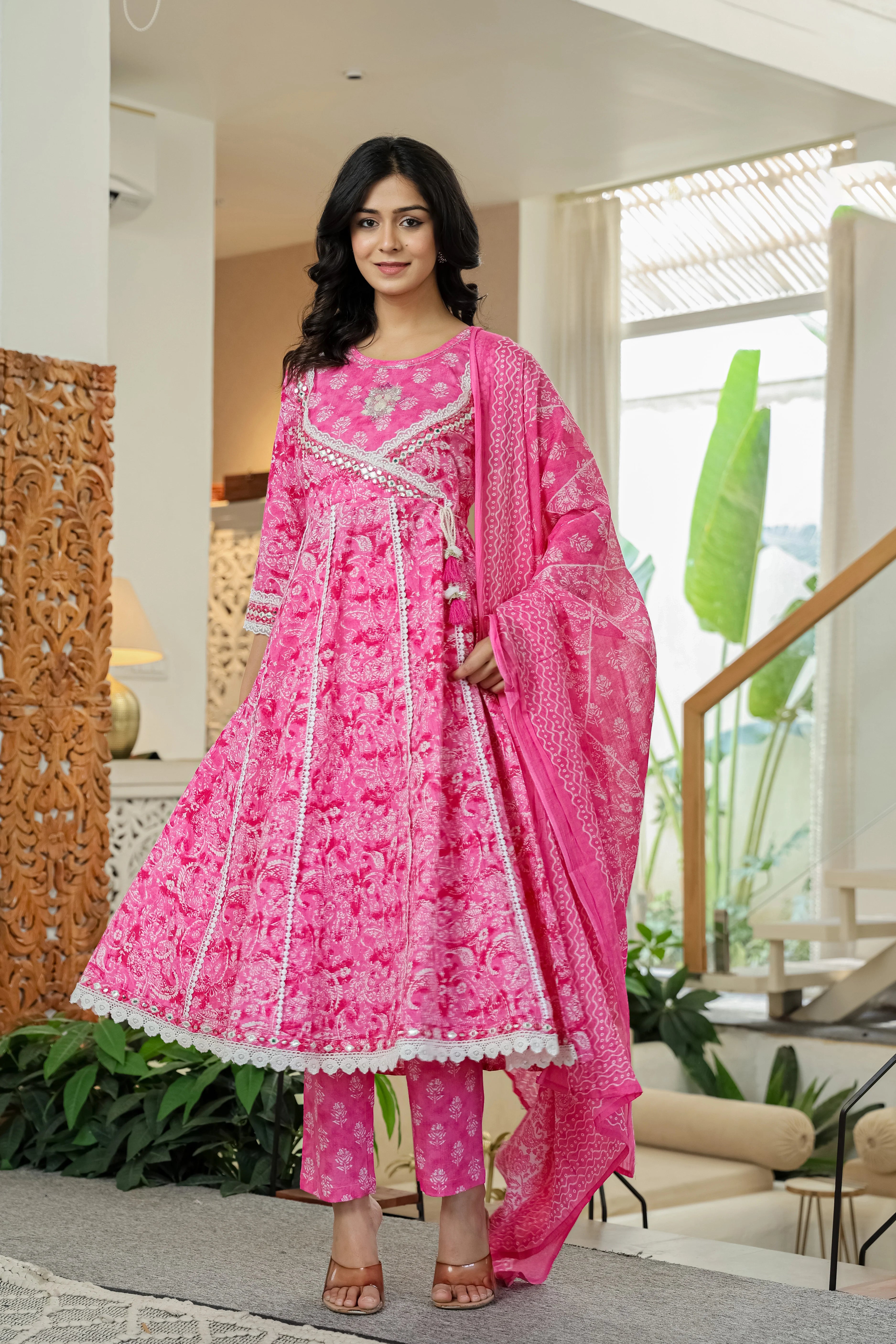 Pink Printed Kurta Set with Dupatta