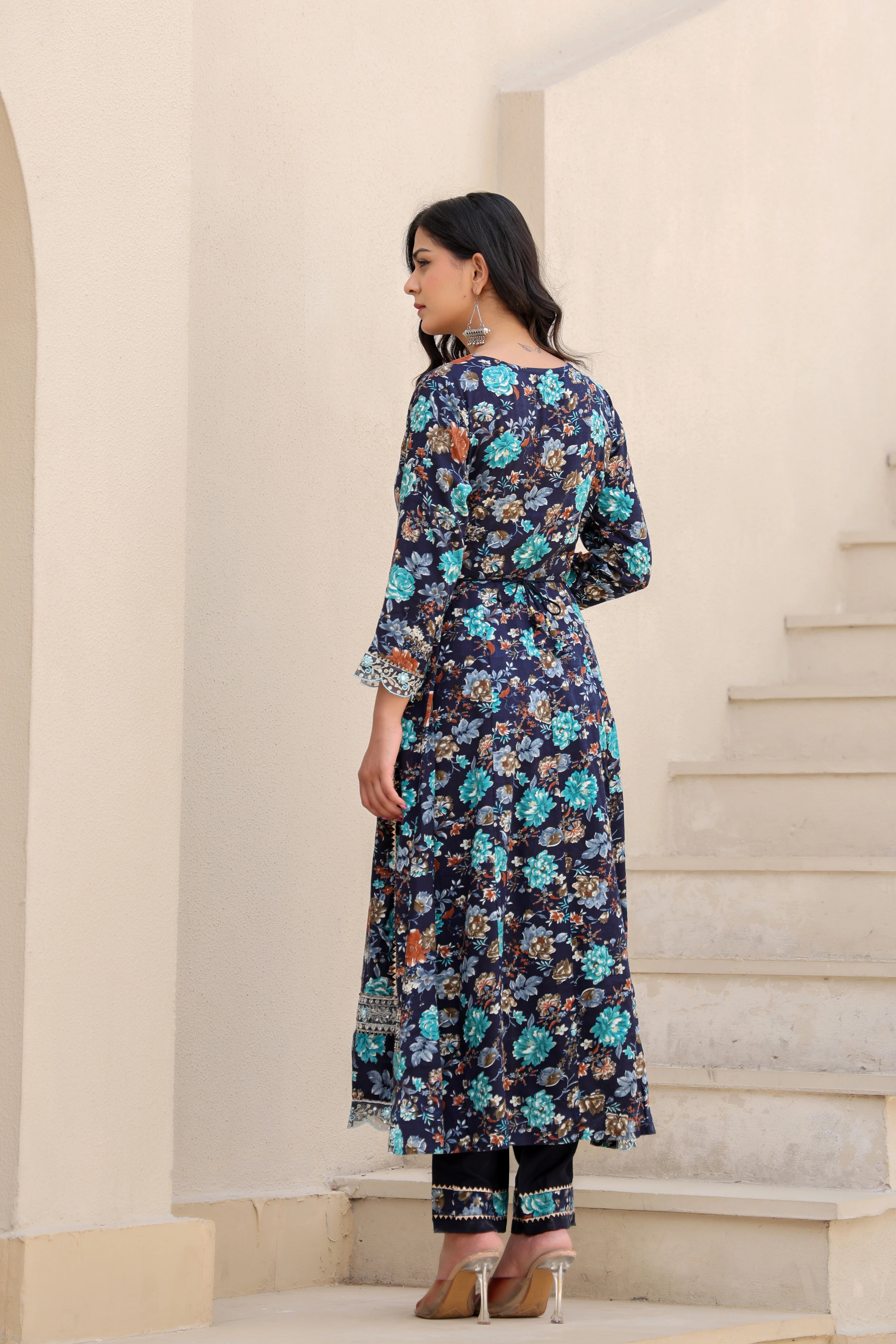 Midnight Bloom– Heavy Embroidered Anarkali Suit Set