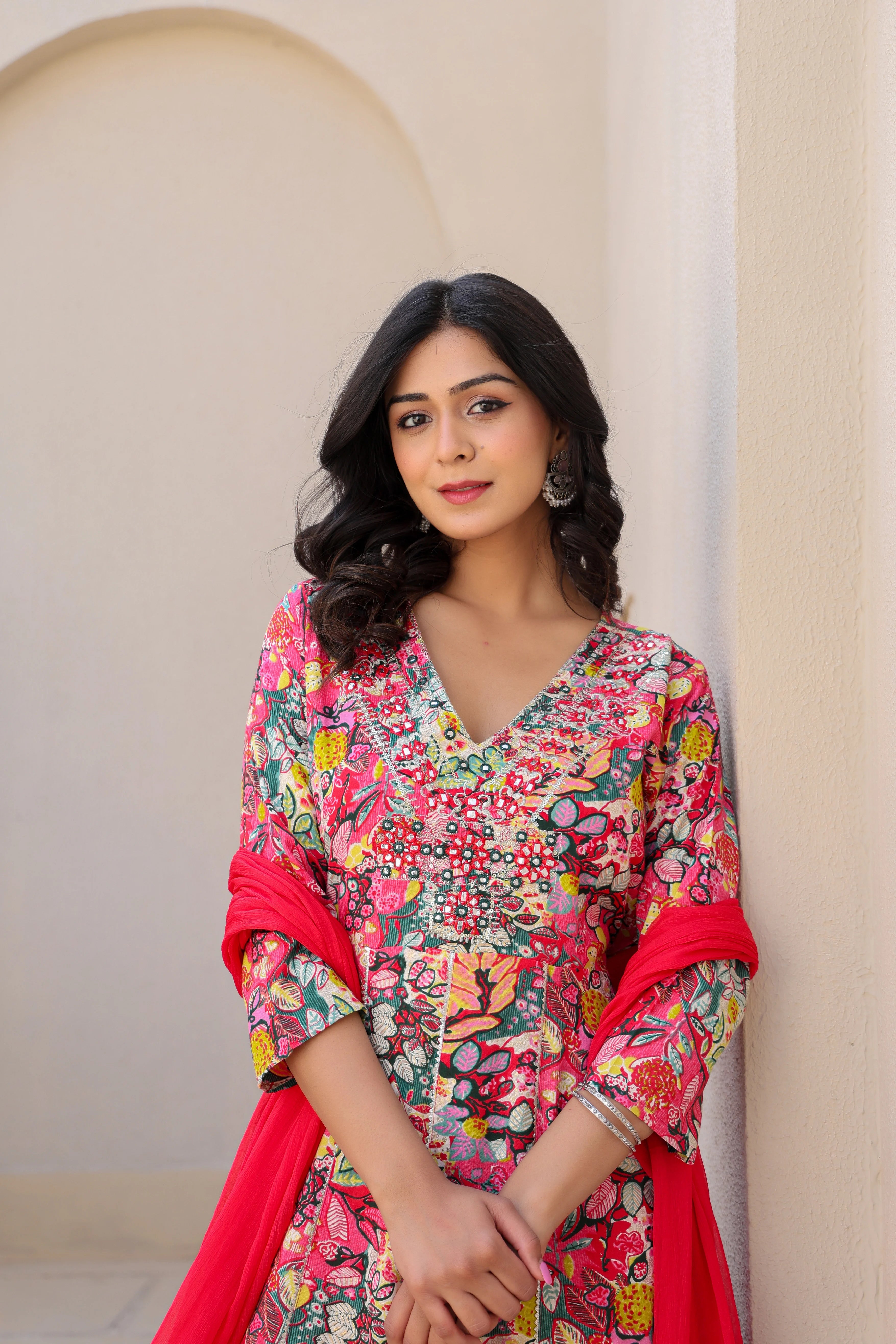 Multicolour Heavy Embroided Kurta Set with Dupatta