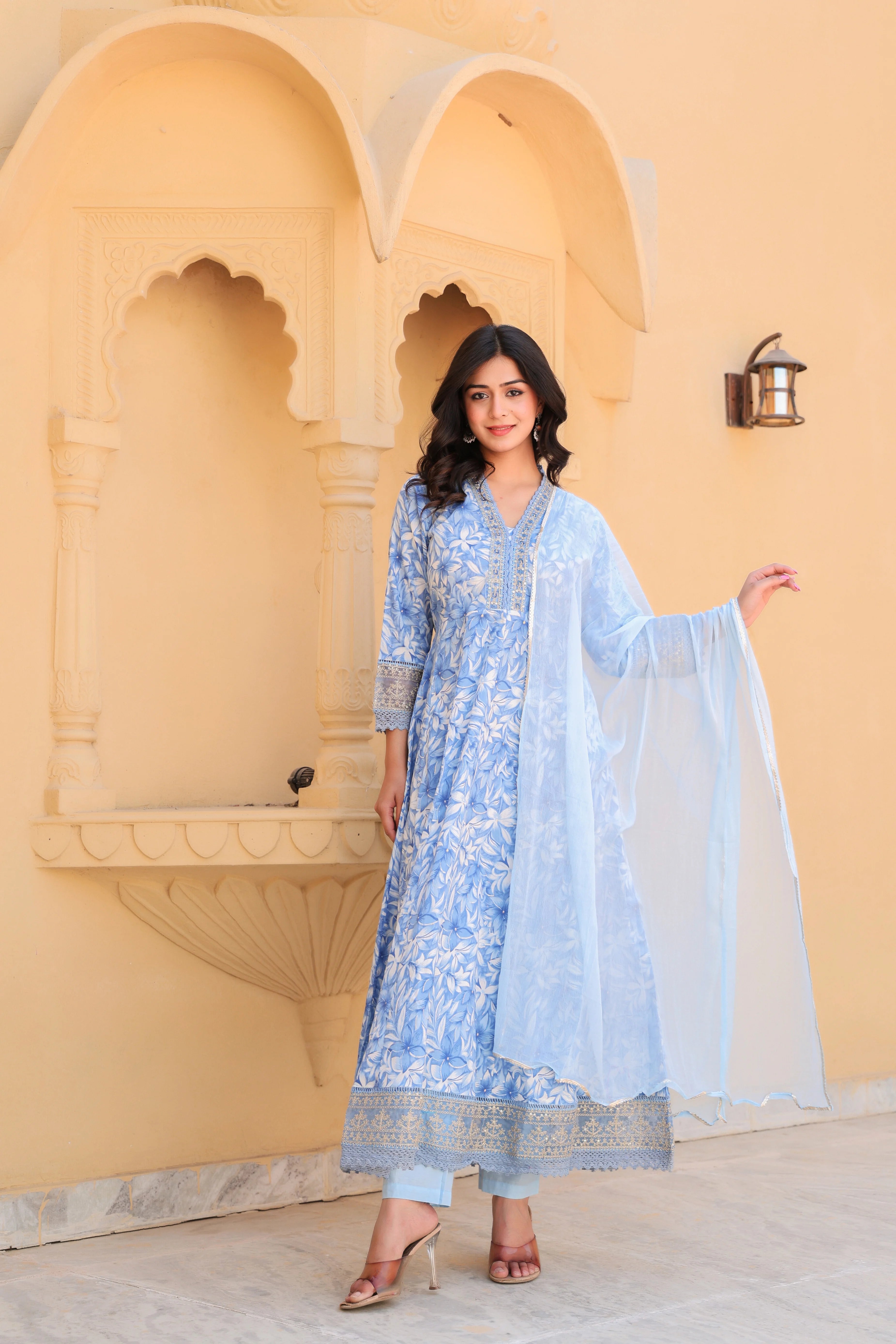 Blue Blossom Grace Anarkali Kurti Set