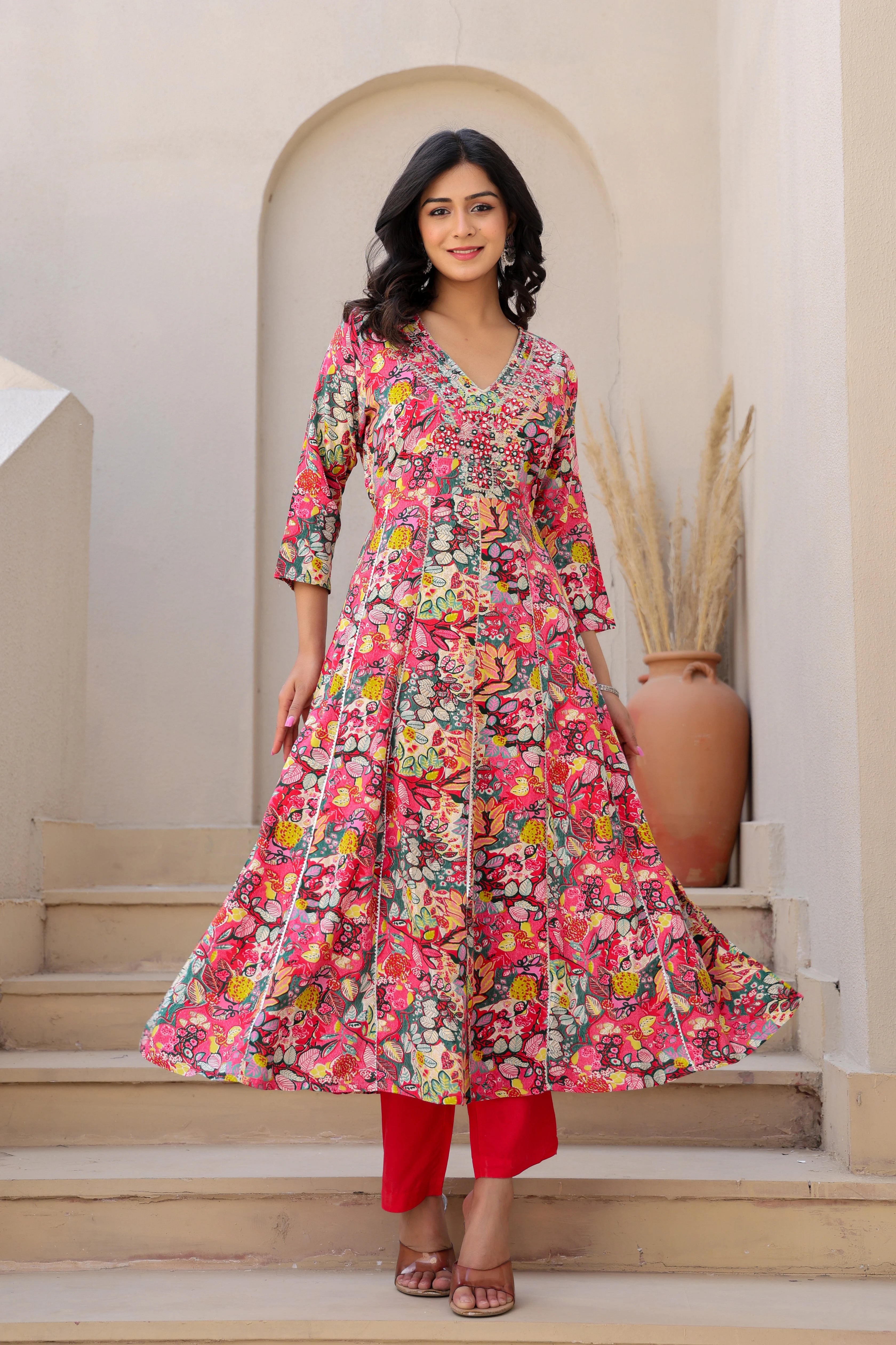 Multicolour Heavy Embroided Kurta Set with Dupatta