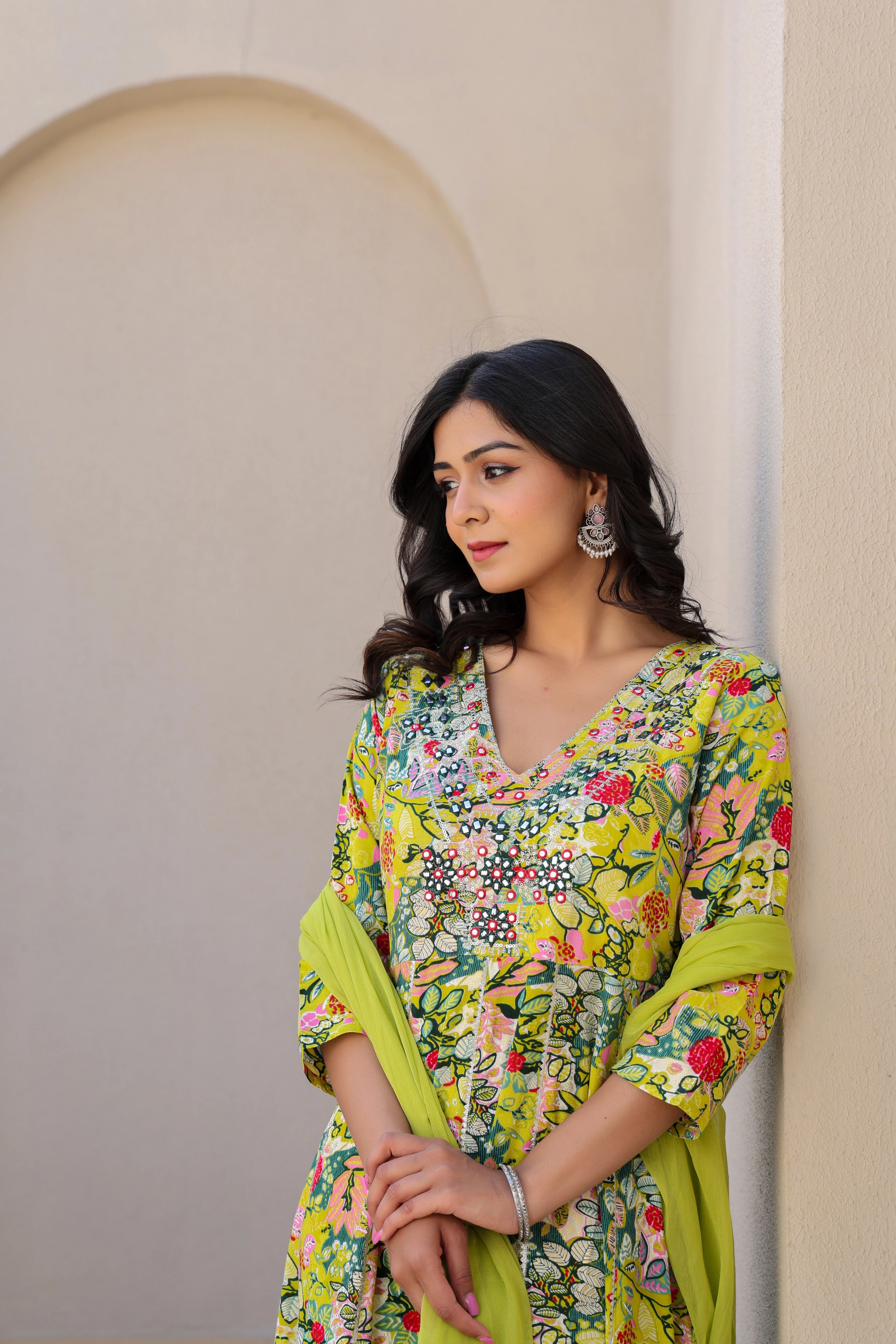 Yellow Multicolour Kurta Set with Dupatta